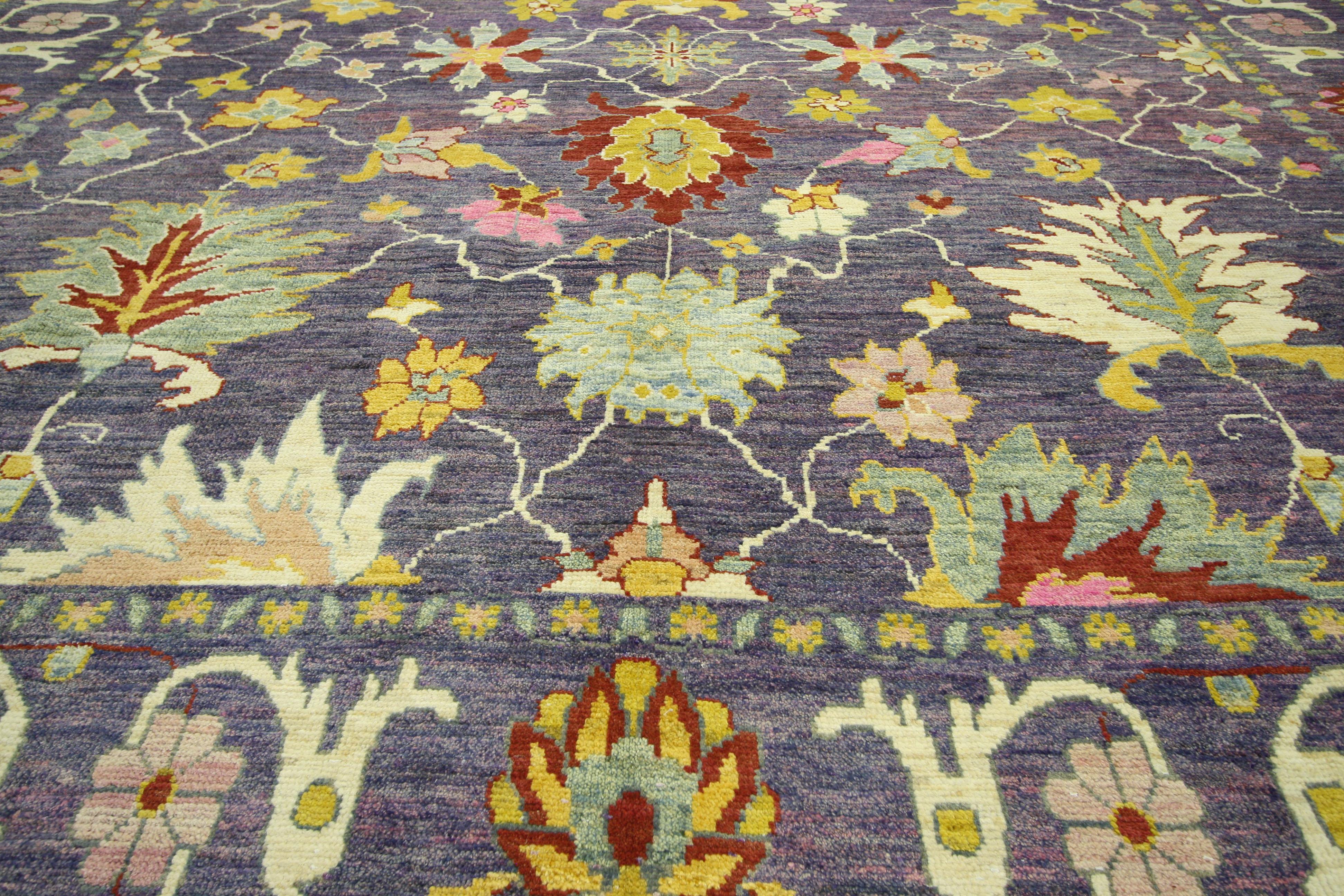 Hand-Knotted New Colorful Turkish Purple Oushak Rug with Modern Contemporary Venetian Style