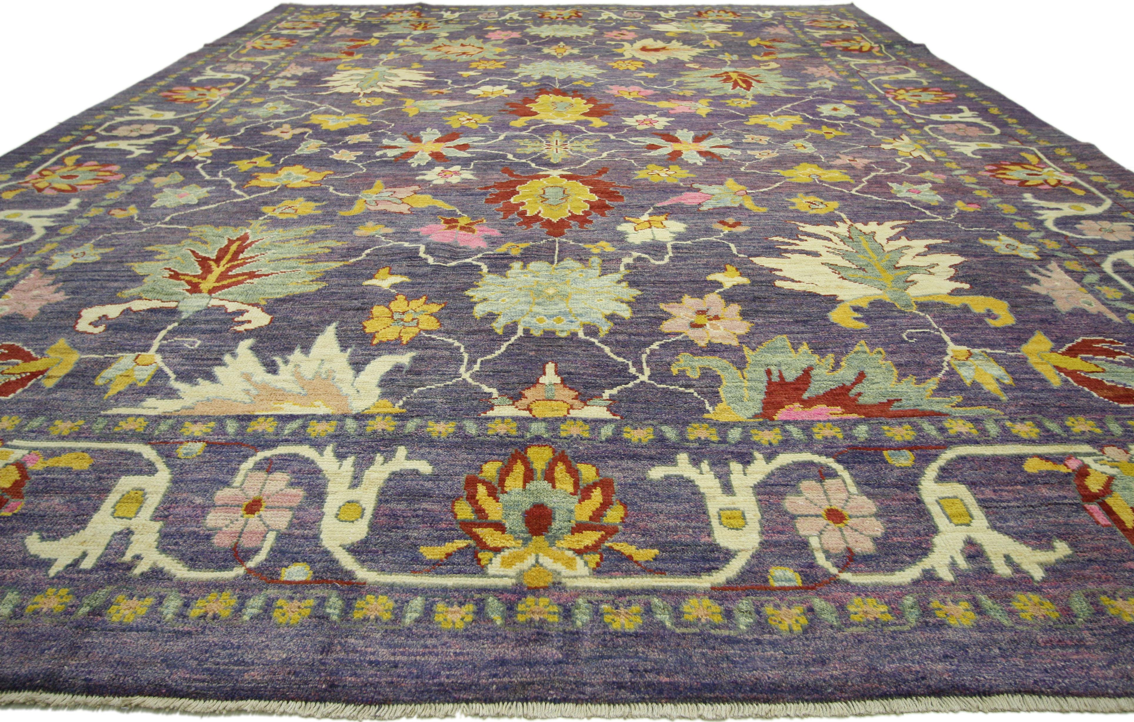 Post-Modern New Colorful Turkish Purple Oushak Rug with Modern Contemporary Venetian Style