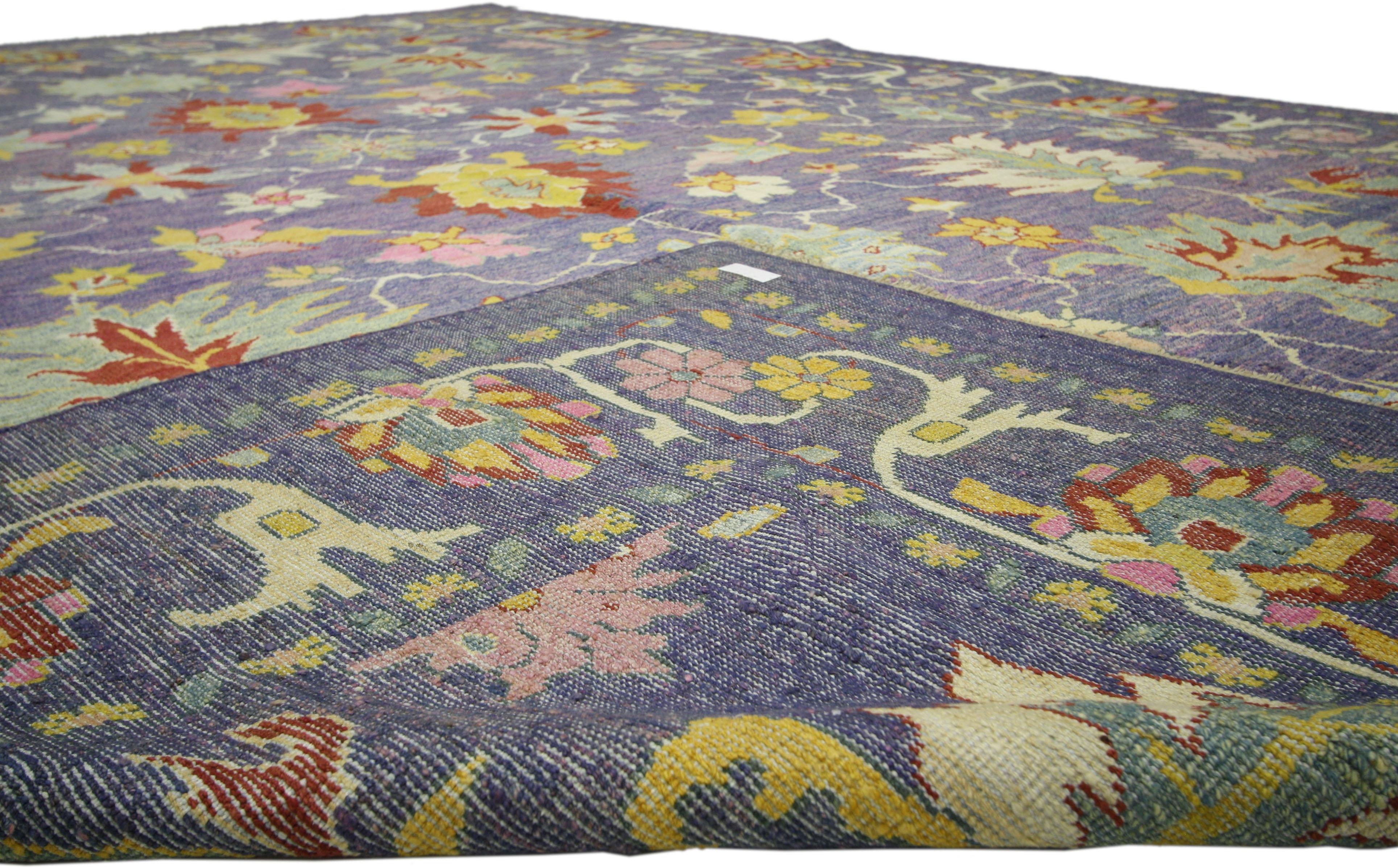 New Colorful Turkish Purple Oushak Rug with Modern Contemporary Venetian Style In New Condition In Dallas, TX