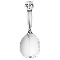 Vintage NEW Georg Jensen Acorn Sterling Silver Baby Spoon, Curved Handle 095