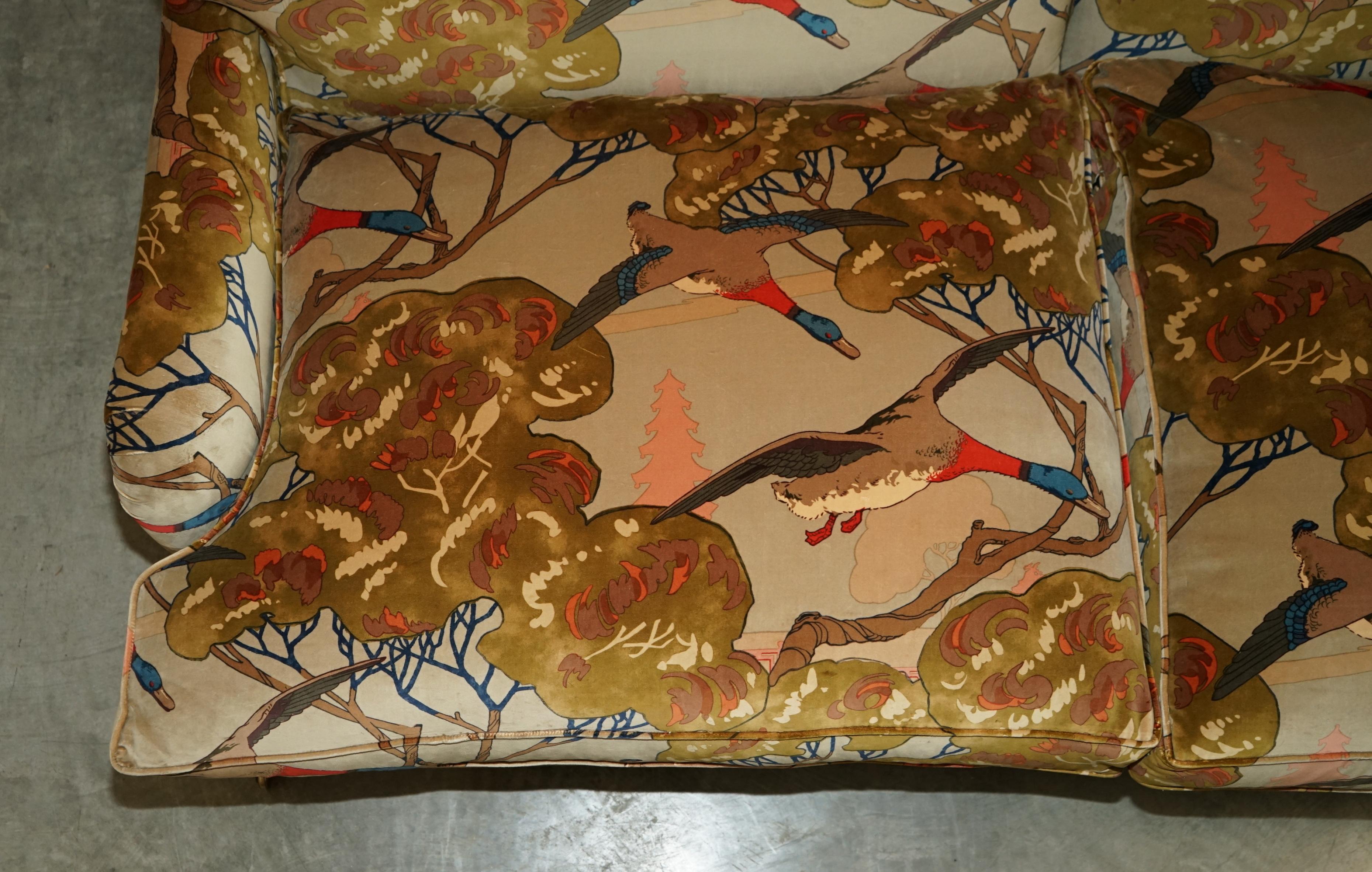 New George Smith Howard Signature Scroll Arm Sofa Mulberry Flying Ducks Velvet For Sale 1