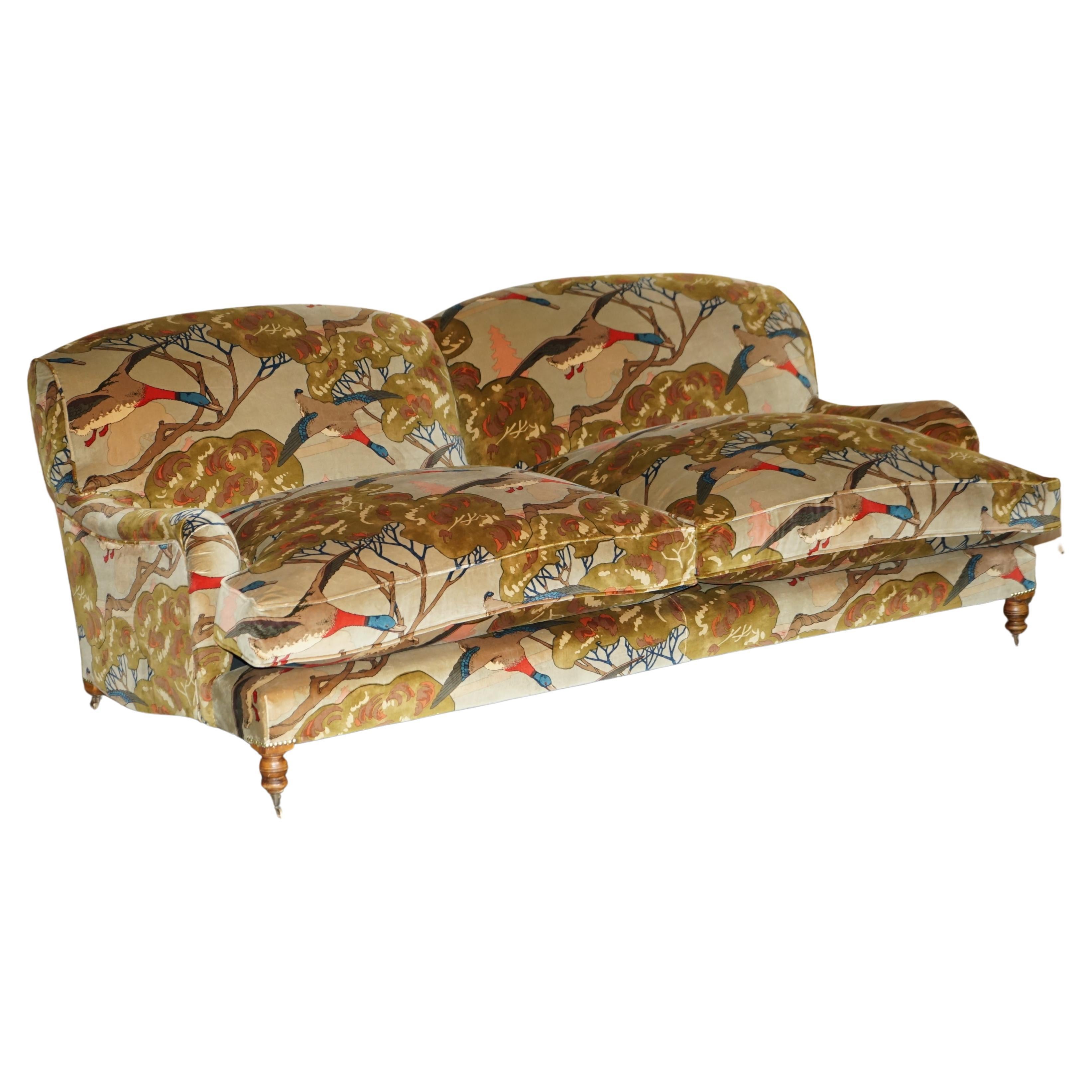 New George Smith Howard Signature Scroll Arm Sofa Mulberry Flying Ducks Velvet For Sale