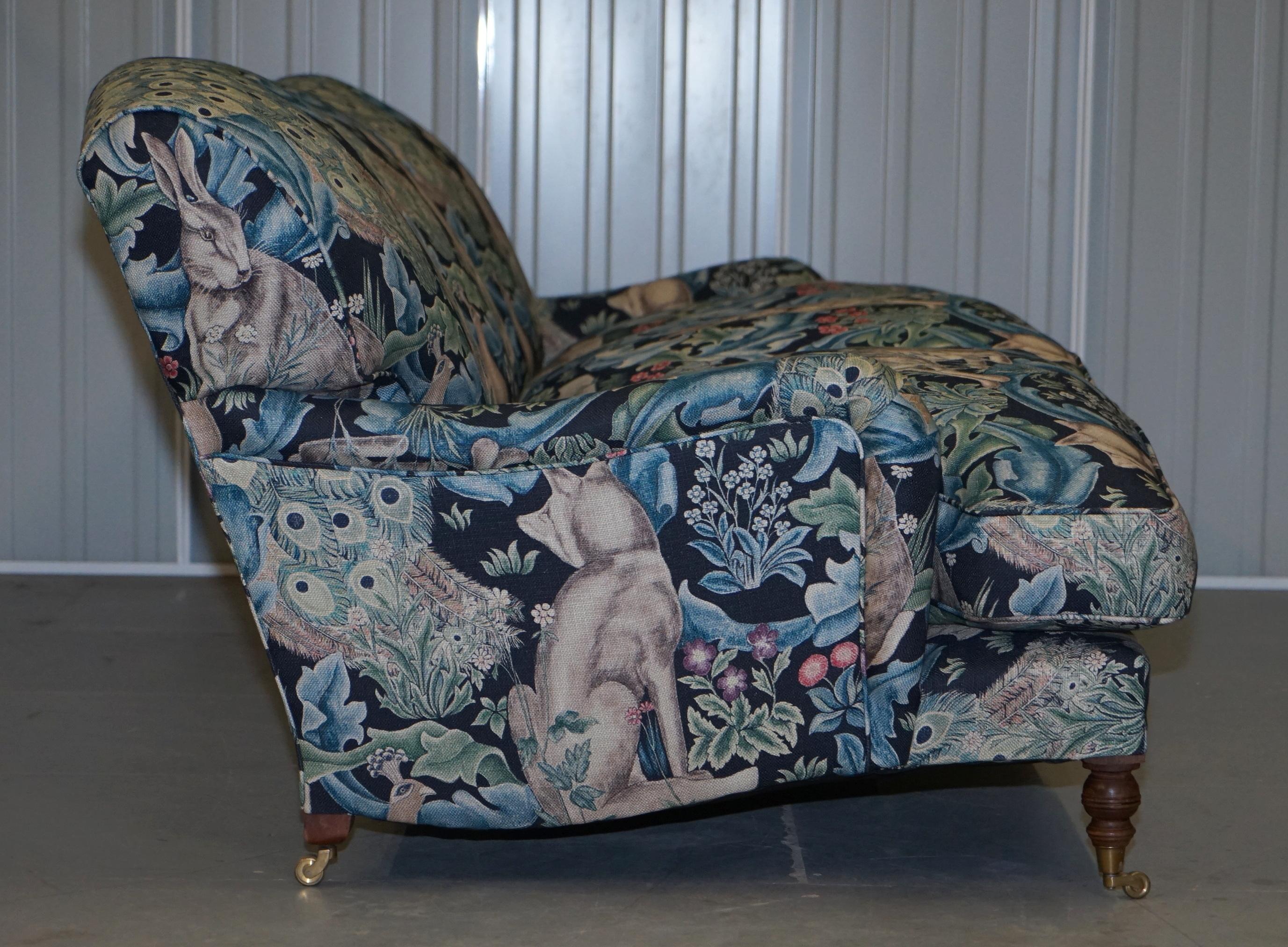 New George Smith Signature Scroll Arm Sofa William Morris Forest Linen Fabric 3