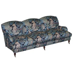 Vintage New George Smith Signature Scroll Arm Sofa William Morris Forest Linen Fabric