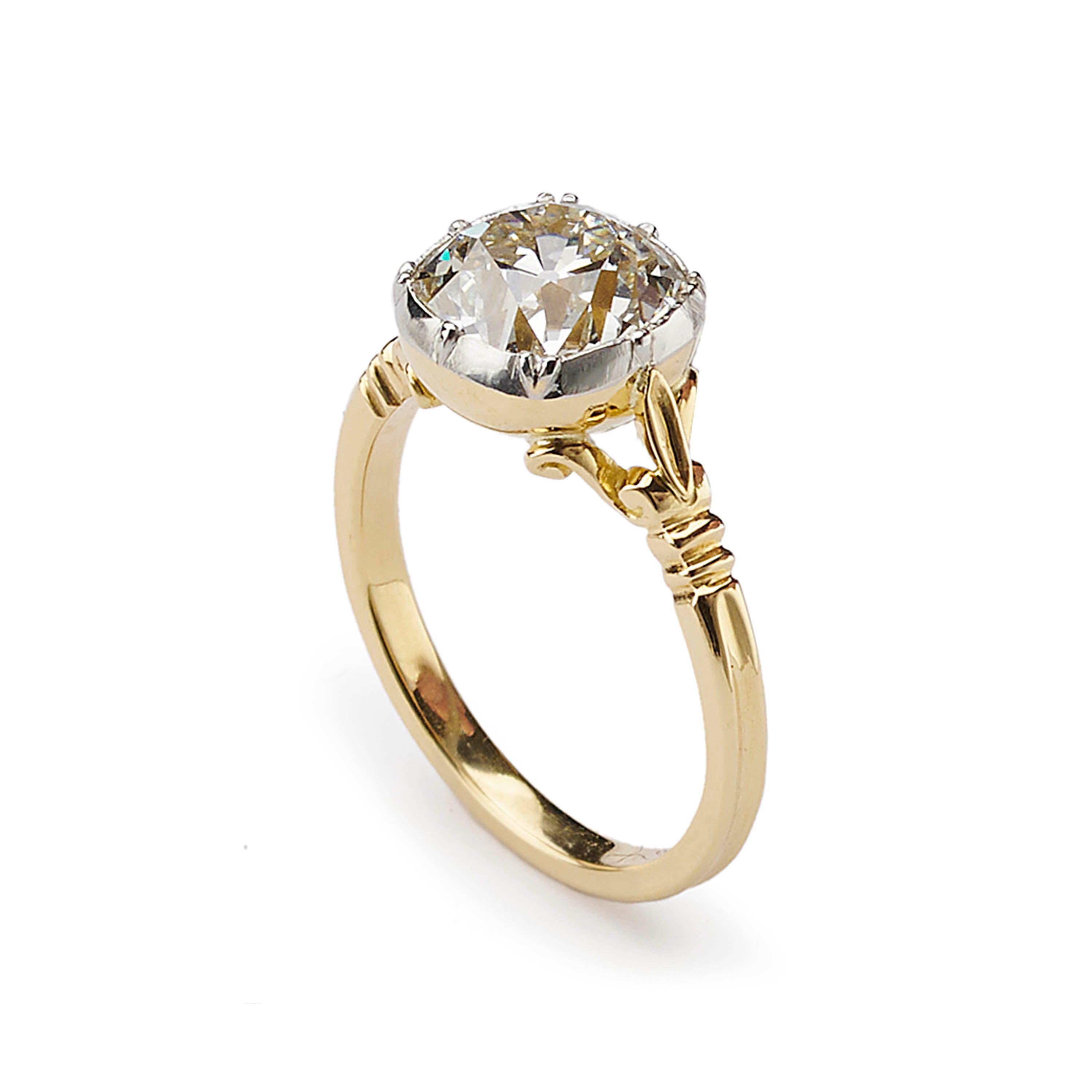 New Georgian Style Old Cut Diamond Gold And Platinum Solitaire Ring, 2.72 Carat In New Condition For Sale In London, GB