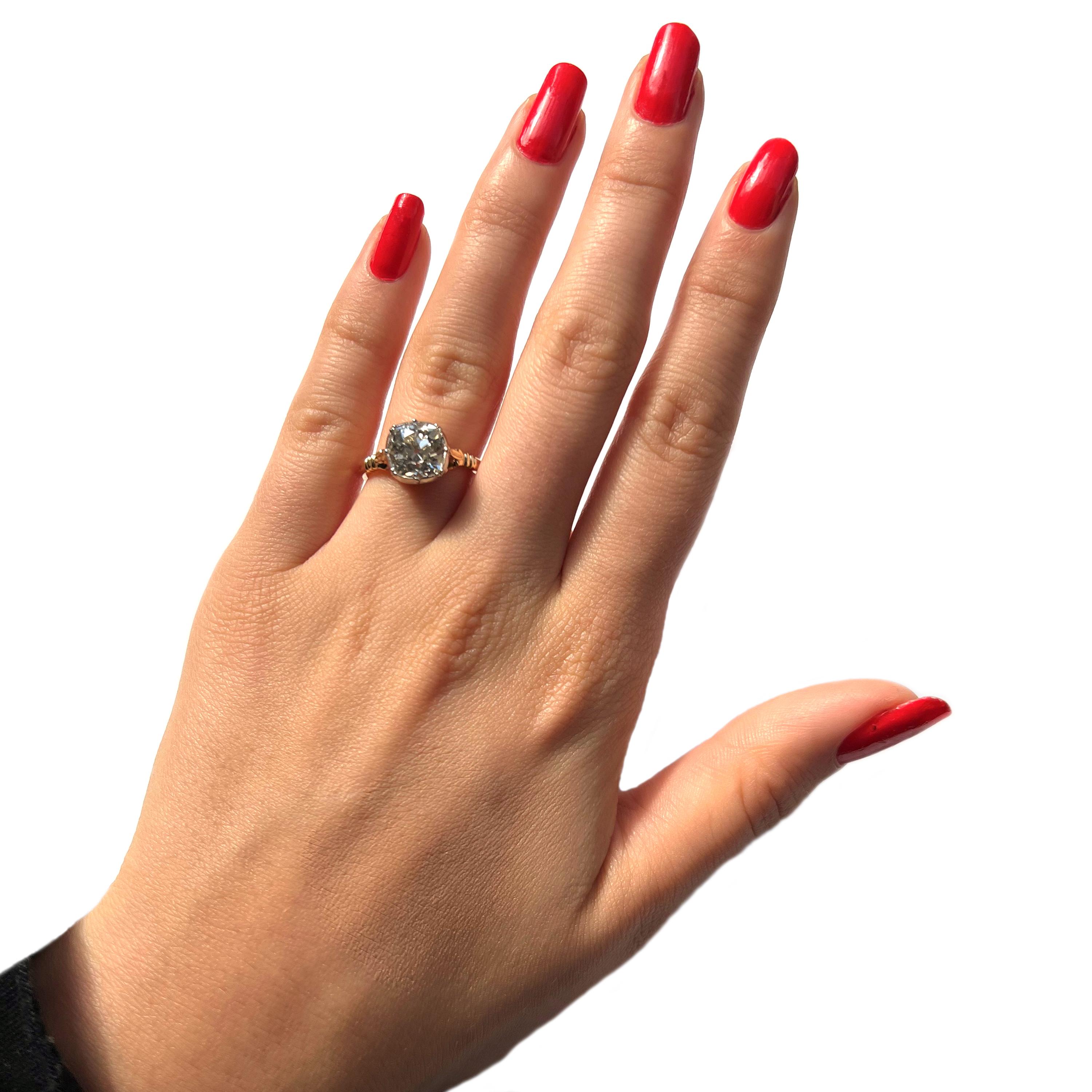 New Georgian Style Old Cut Diamond Gold And Platinum Solitaire Ring, 2.72 Carat For Sale 4