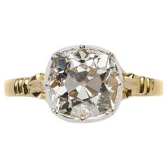 Anello solitario in stile georgiano con diamante a taglio antico, oro e platino, 2,72 carati