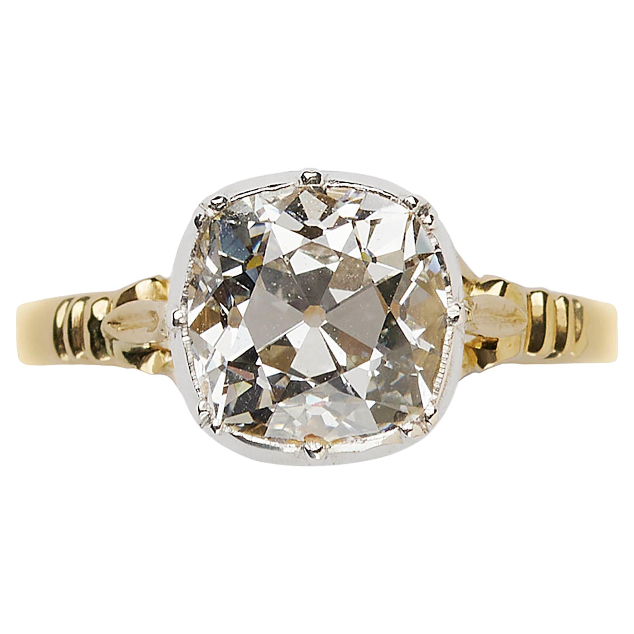 New Georgian Style Old Cut Diamond Gold And Platinum Solitaire Ring, 2.72ct For Sale