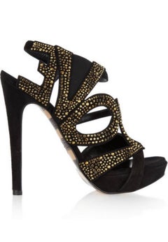 New Georgina Goodman Love crystal-embellished black suede platform sandals 9.5