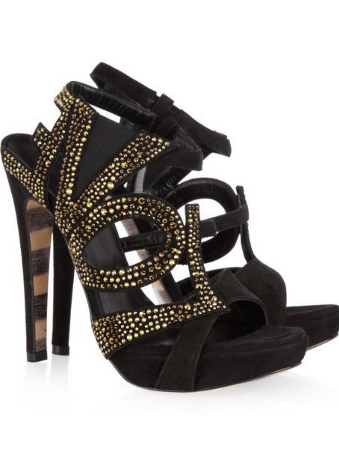Black New Georgina Goodman Love crystal-embellished black suede platform sandals 9.5  For Sale