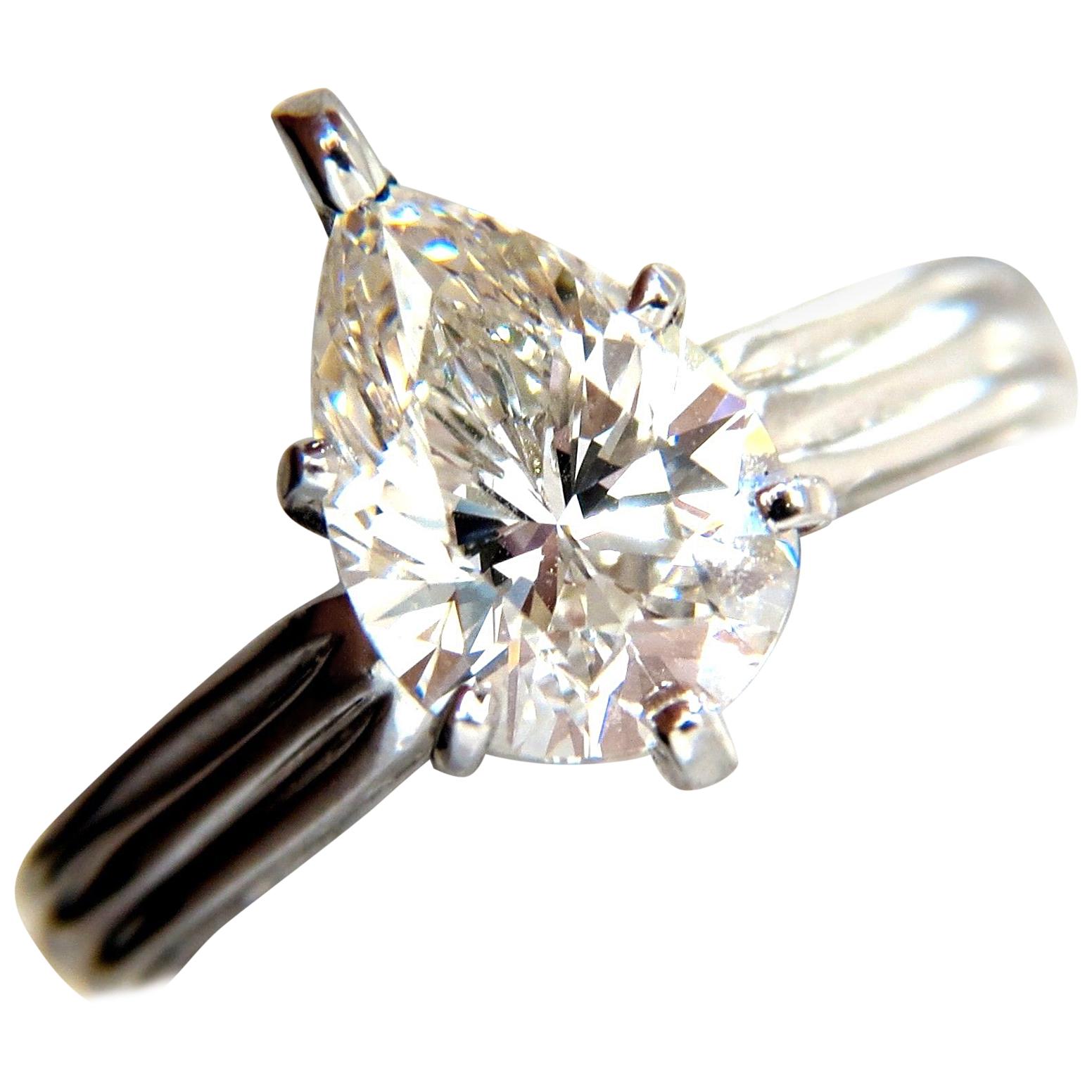 New GIA 2.00 Carat Pear Brilliant Diamond Ring I / Si-1 Solitaire Class Platinum
