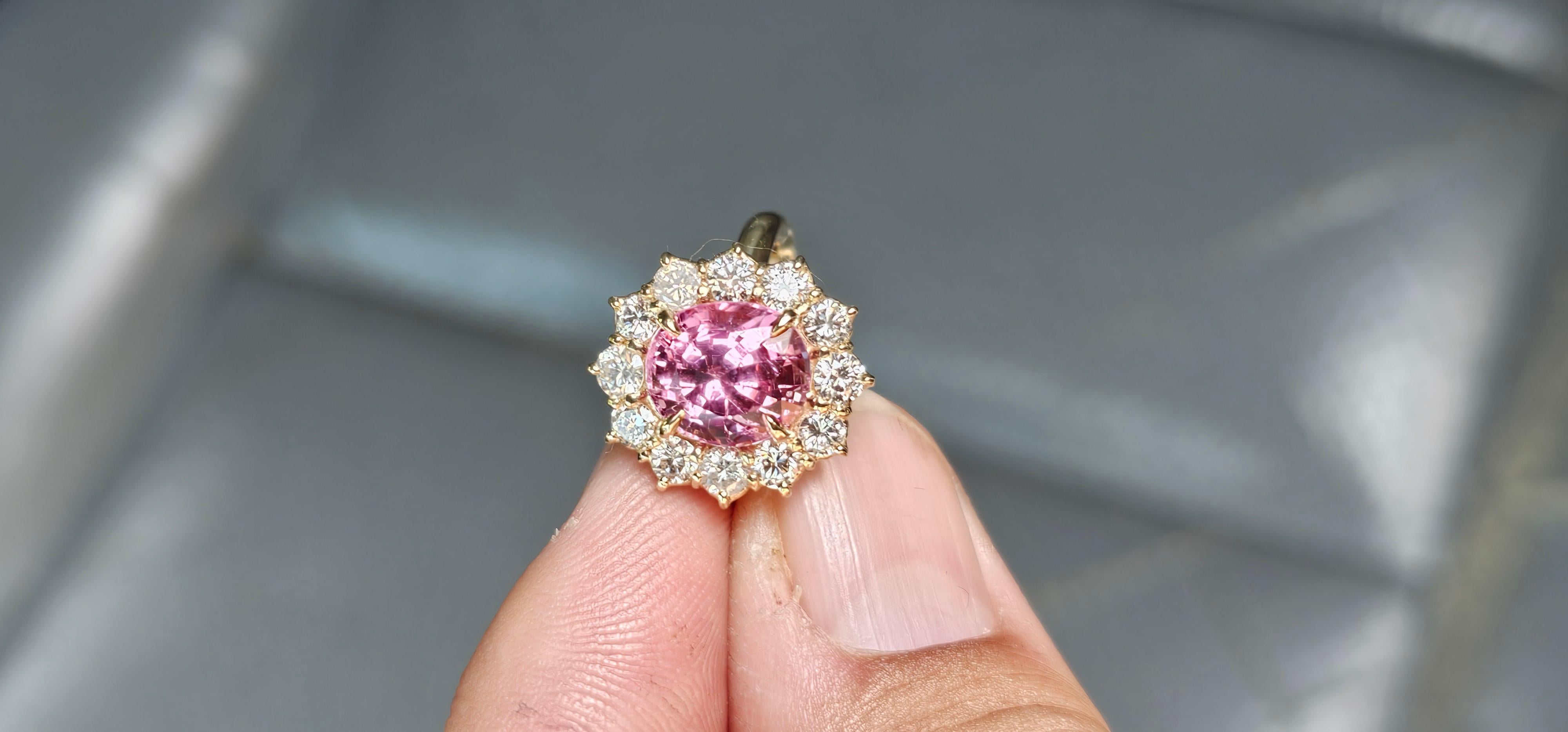 NEW GIA 3.67CT Untreated Natural Hot Pink Spinel Diamond Ring 14K Yellow Gold 5
