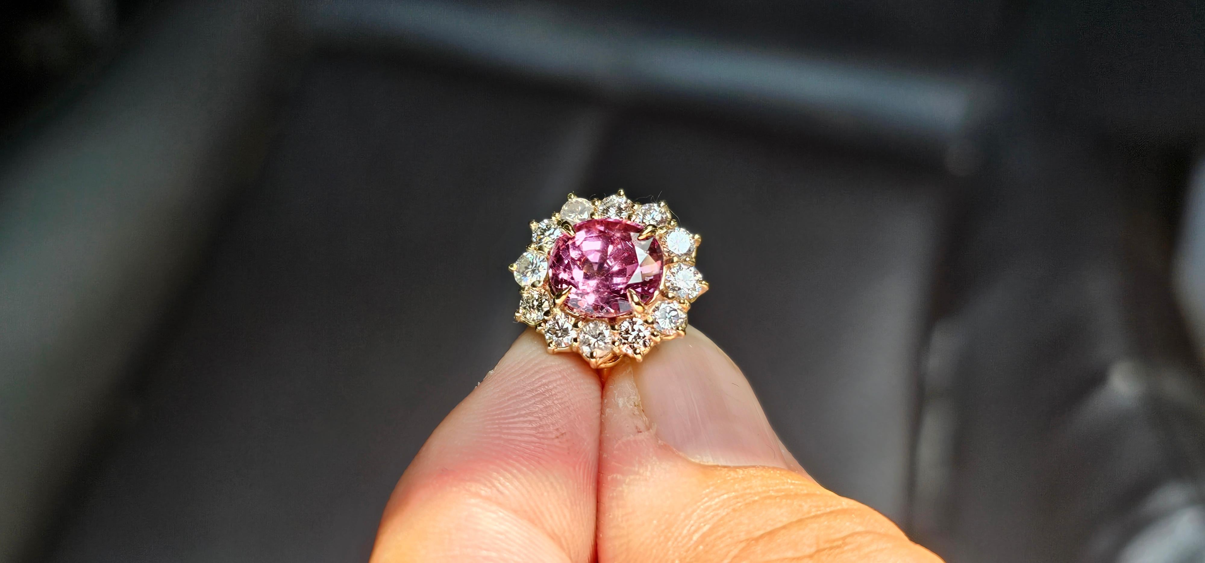 NEW GIA 3.67CT Untreated Natural Hot Pink Spinel Diamond Ring 14K Yellow Gold 6