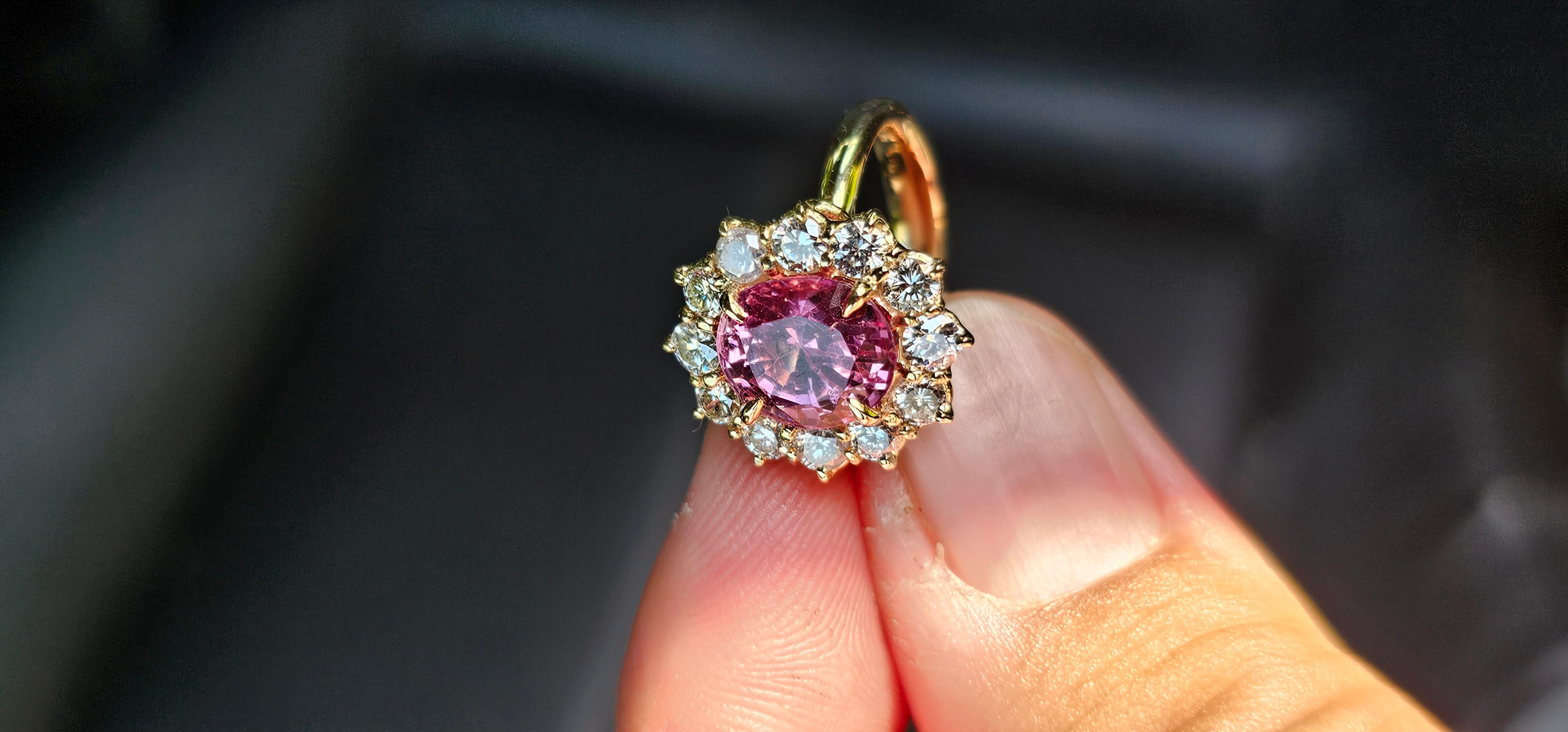 NEW GIA 3.67CT Untreated Natural Hot Pink Spinel Diamond Ring 14K Yellow Gold 7