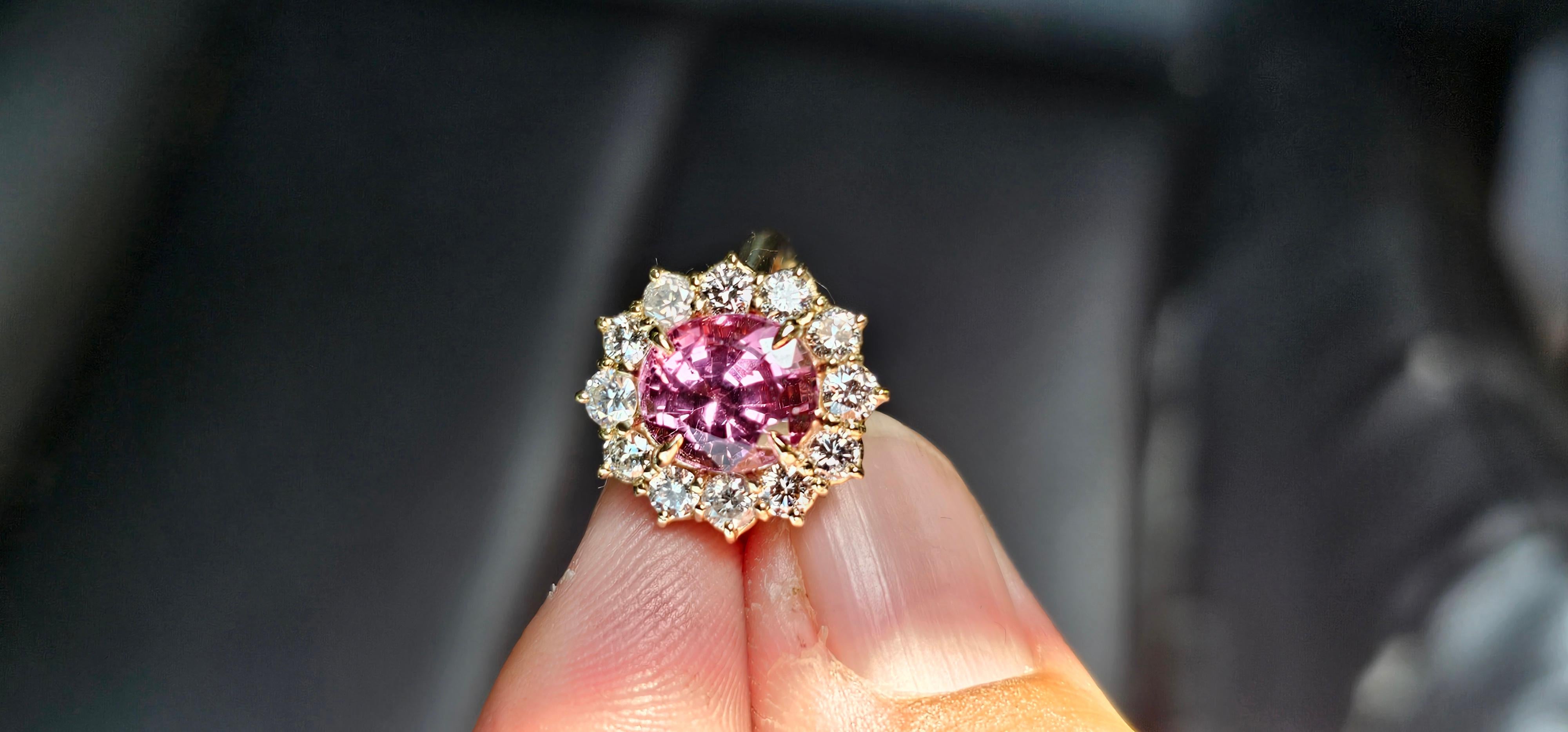 NEW GIA 3.67CT Untreated Natural Hot Pink Spinel Diamond Ring 14K Yellow Gold 8