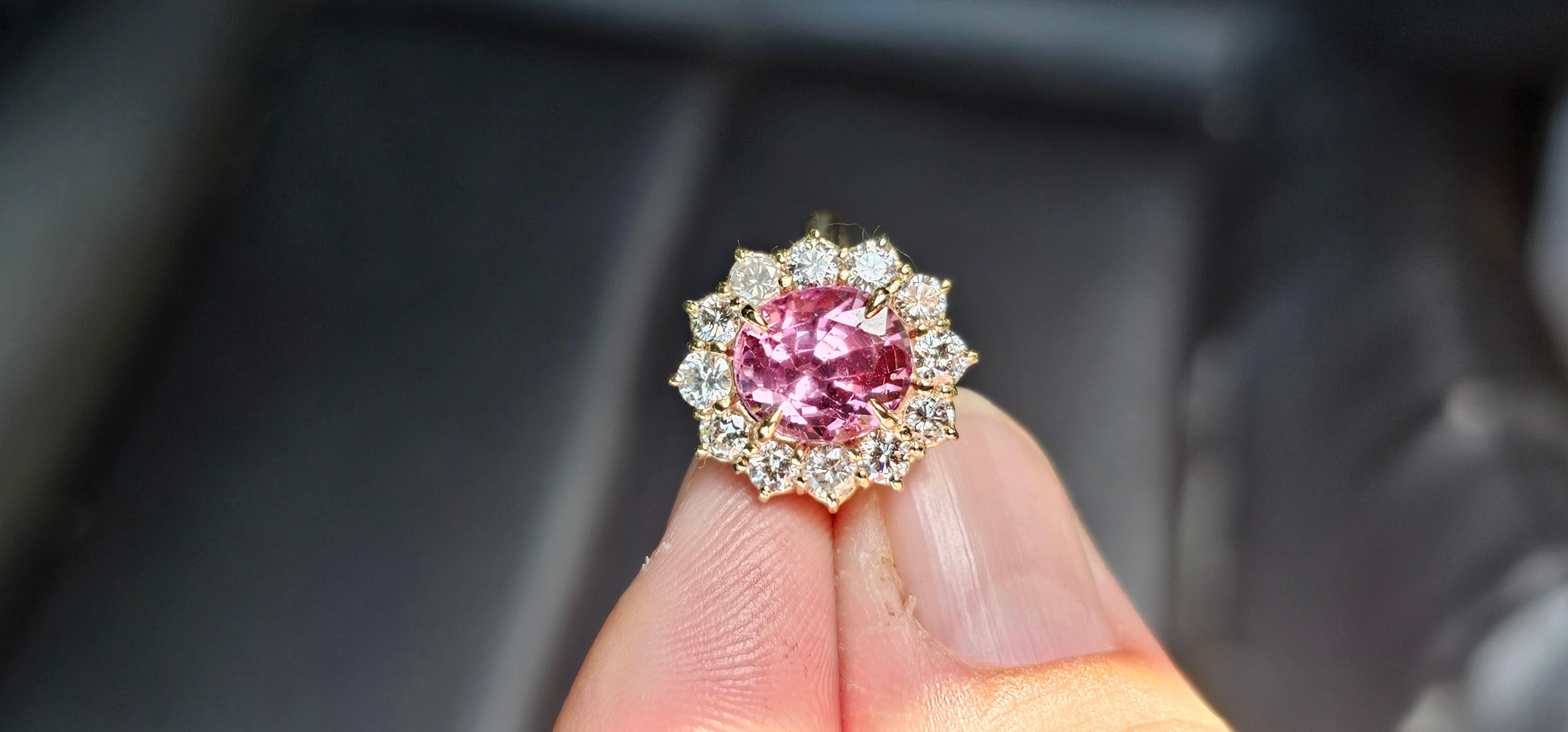 NEW GIA 3.67CT Untreated Natural Hot Pink Spinel Diamond Ring 14K Yellow Gold 9