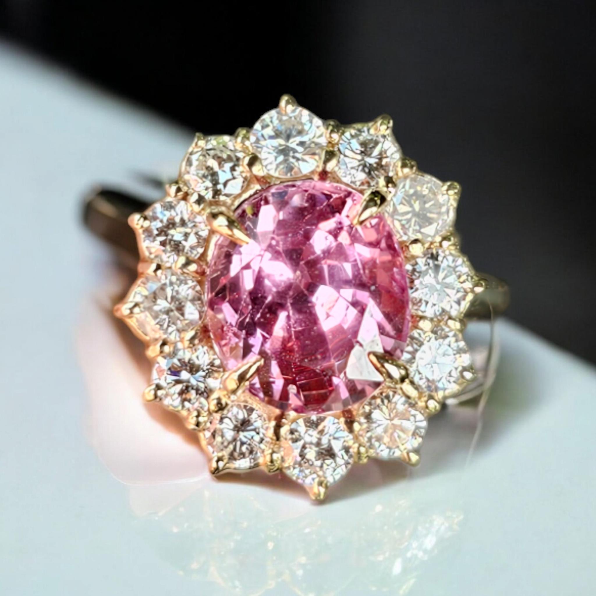 NEW GIA 3.67CT Untreated Natural Hot Pink Spinel Diamond Ring 14K Yellow Gold 10