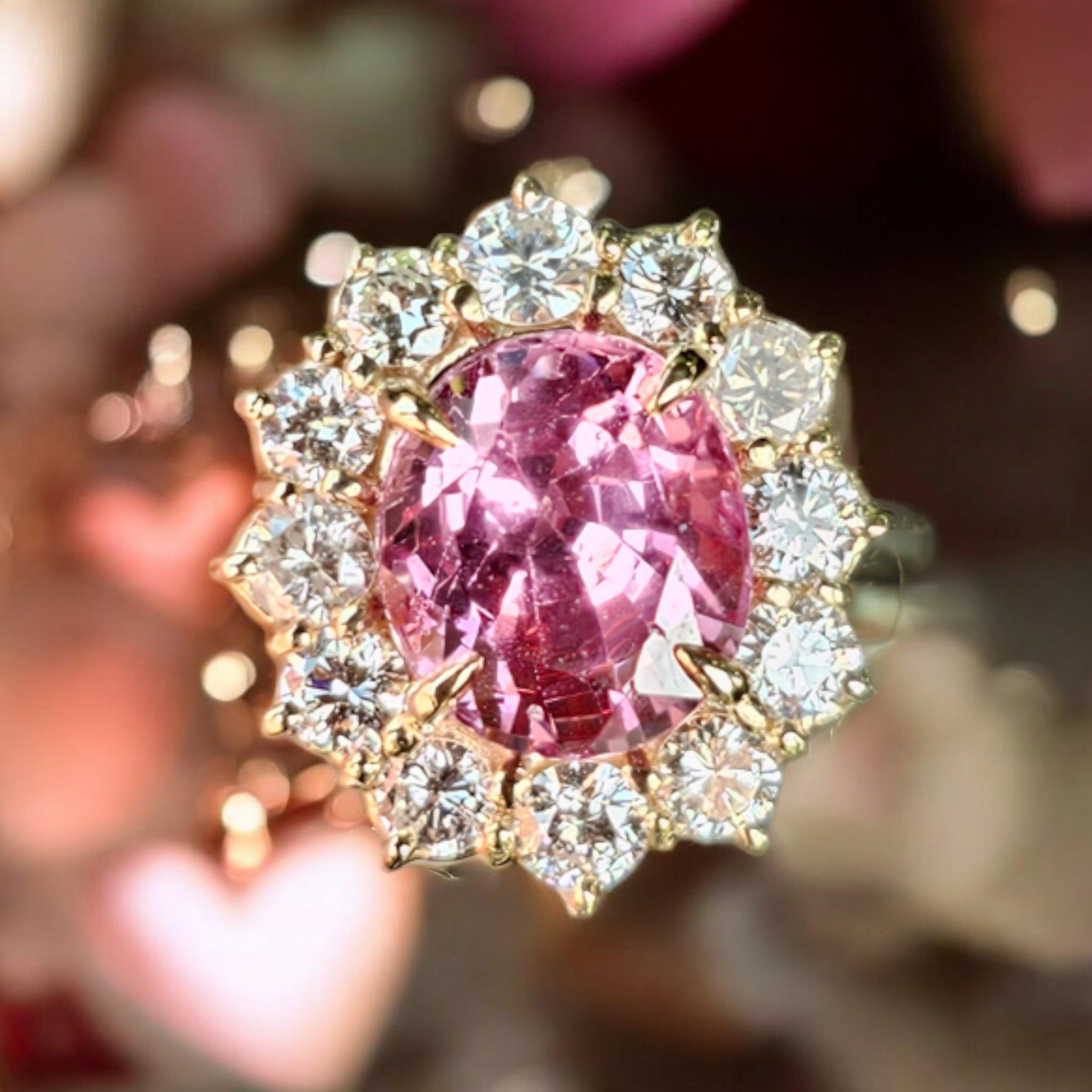 NEW GIA 3.67CT Untreated Natural Hot Pink Spinel Diamond Ring 14K Yellow Gold 11