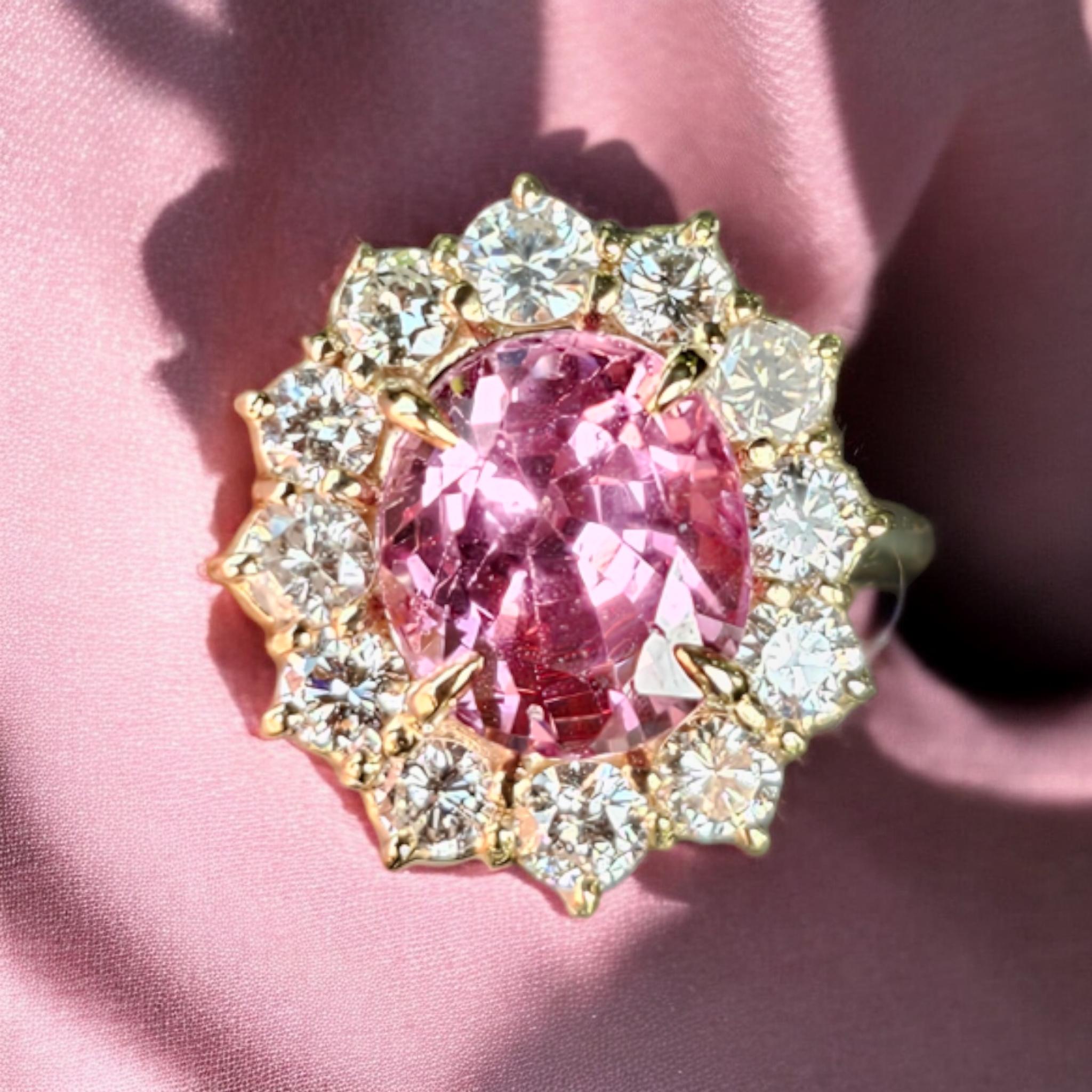 NEW GIA 3.67CT Untreated Natural Hot Pink Spinel Diamond Ring 14K Yellow Gold 12