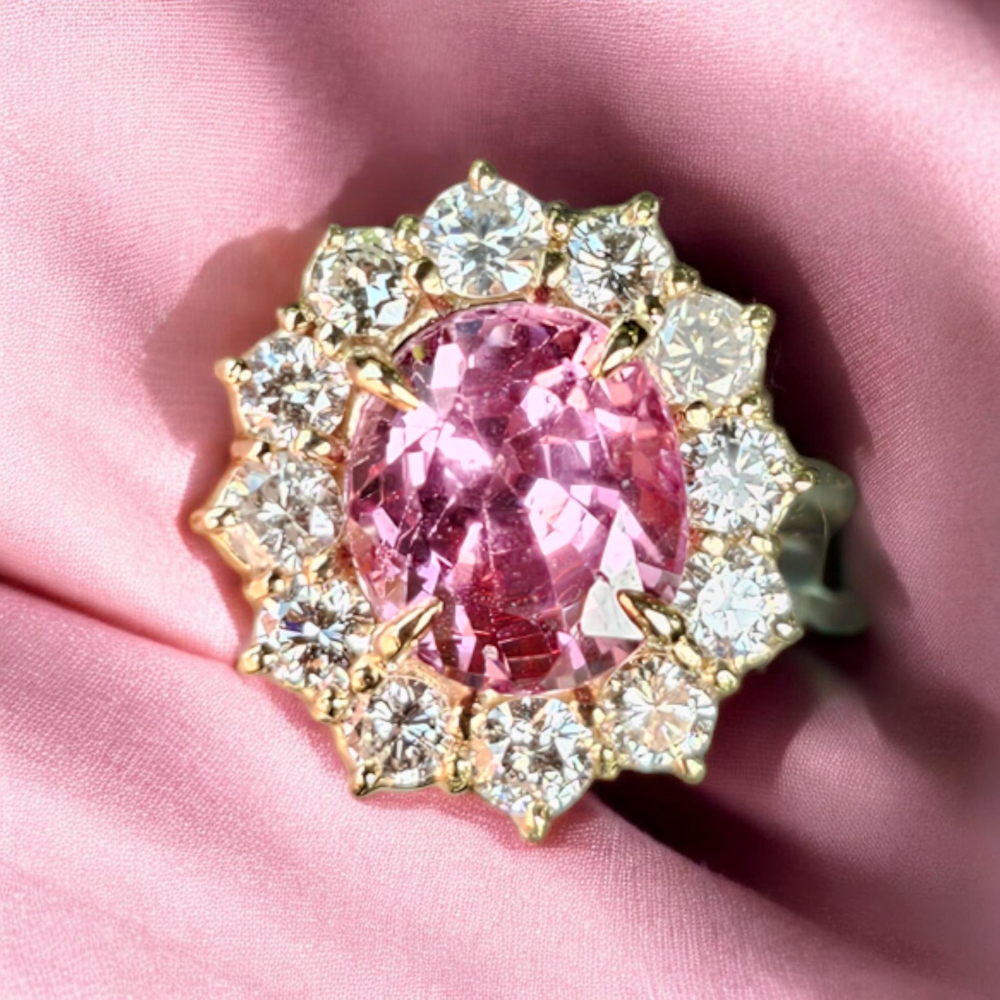 NEW GIA 3.67CT Untreated Natural Hot Pink Spinel Diamond Ring 14K Yellow Gold 13