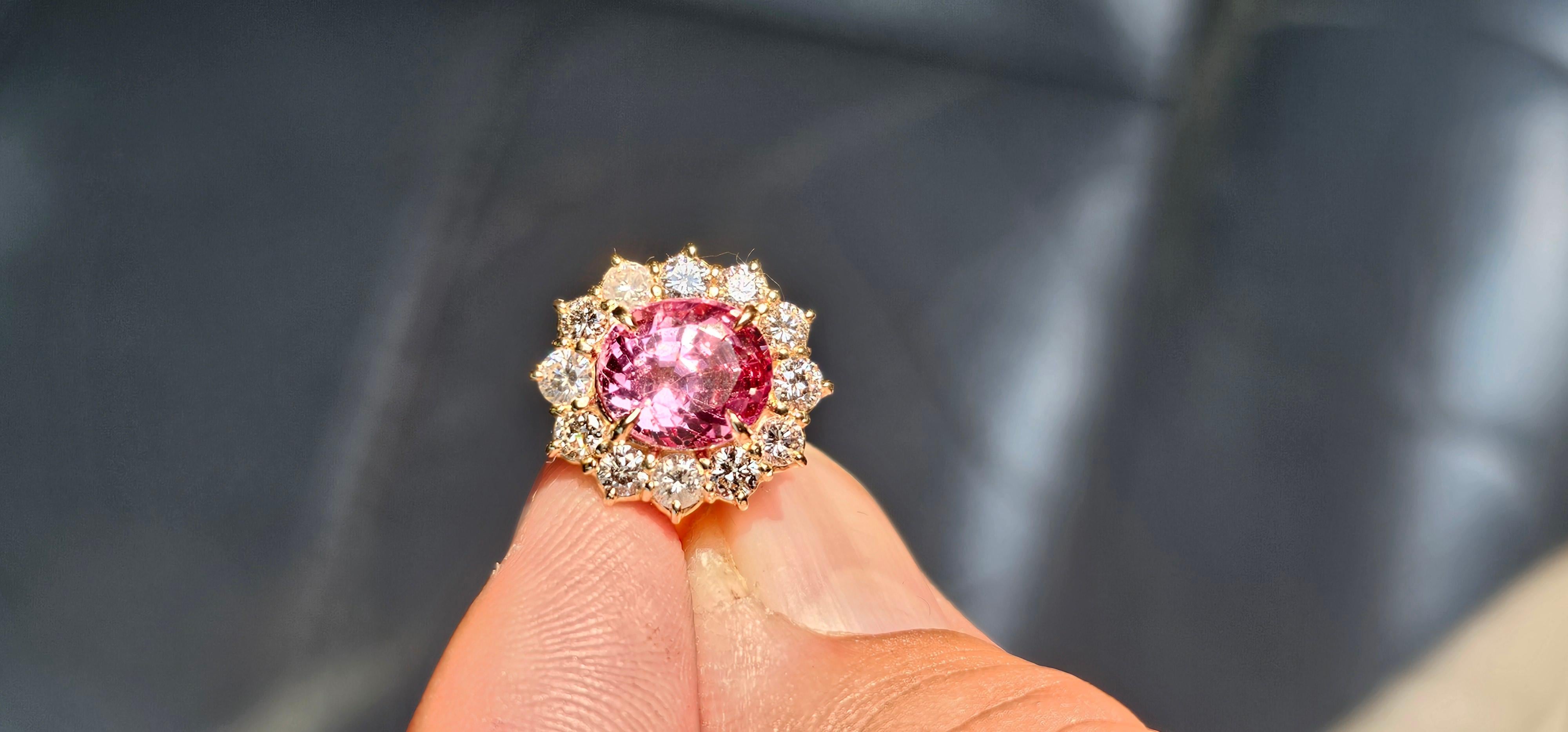 NEW GIA 3.67CT Untreated Natural Hot Pink Spinel Diamond Ring 14K Yellow Gold 1