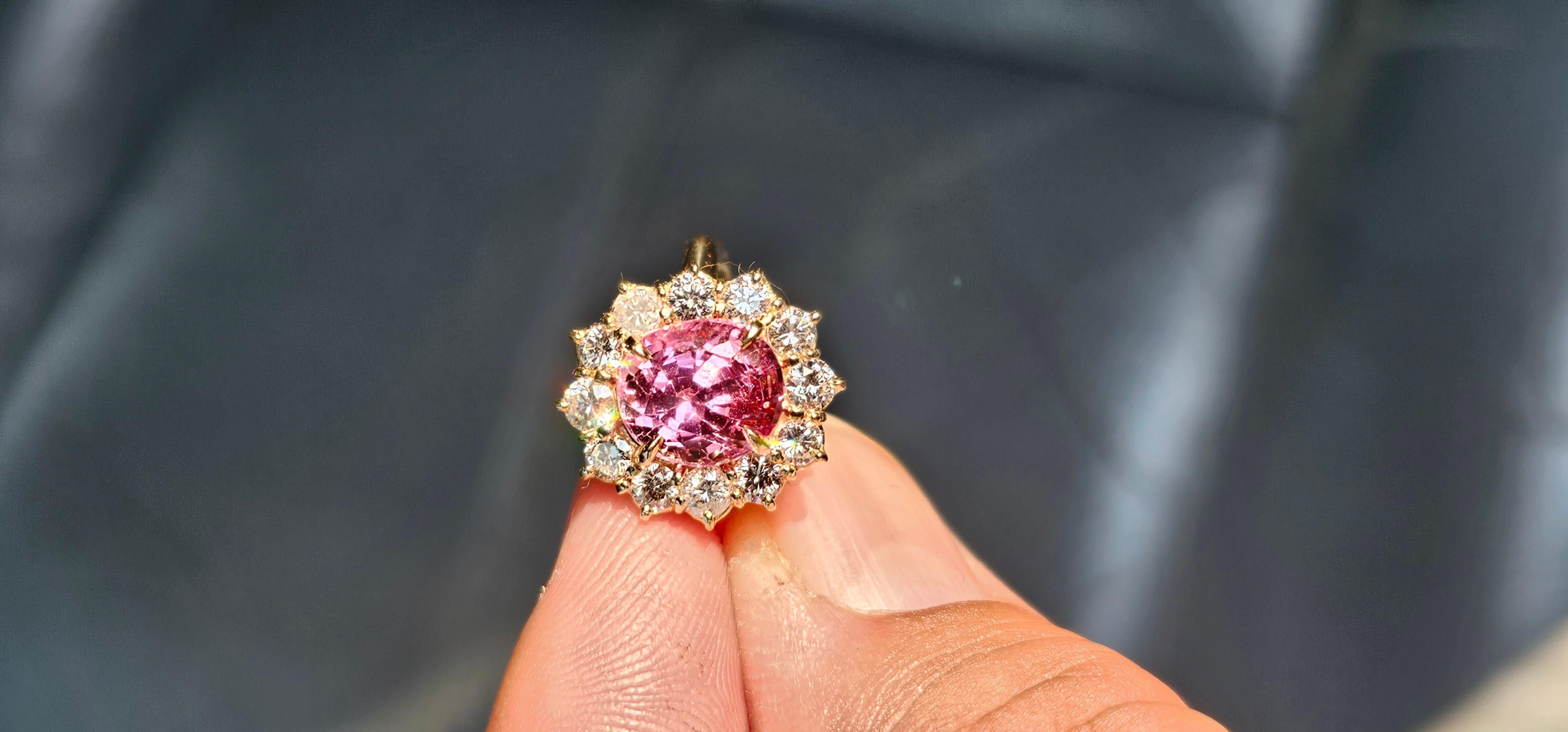 NEW GIA 3.67CT Untreated Natural Hot Pink Spinel Diamond Ring 14K Yellow Gold 2