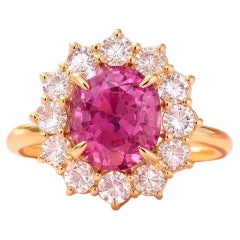 NEW GIA 3.67CT Untreated Natural Hot Pink Spinel Diamond Ring 14K Yellow Gold