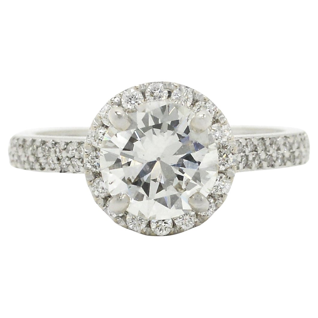 New GIA Certified 2 Carat Diamond Halo Engagement Ring For Sale