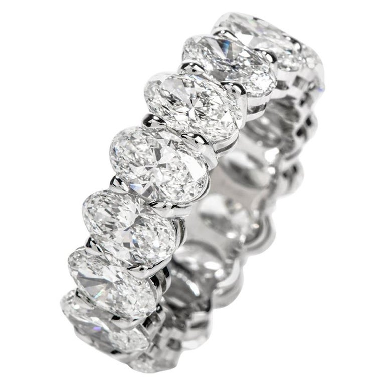GIA Oval 8.04 Carat Diamond Platinum Eternity Band Ring For Sale at 1stDibs