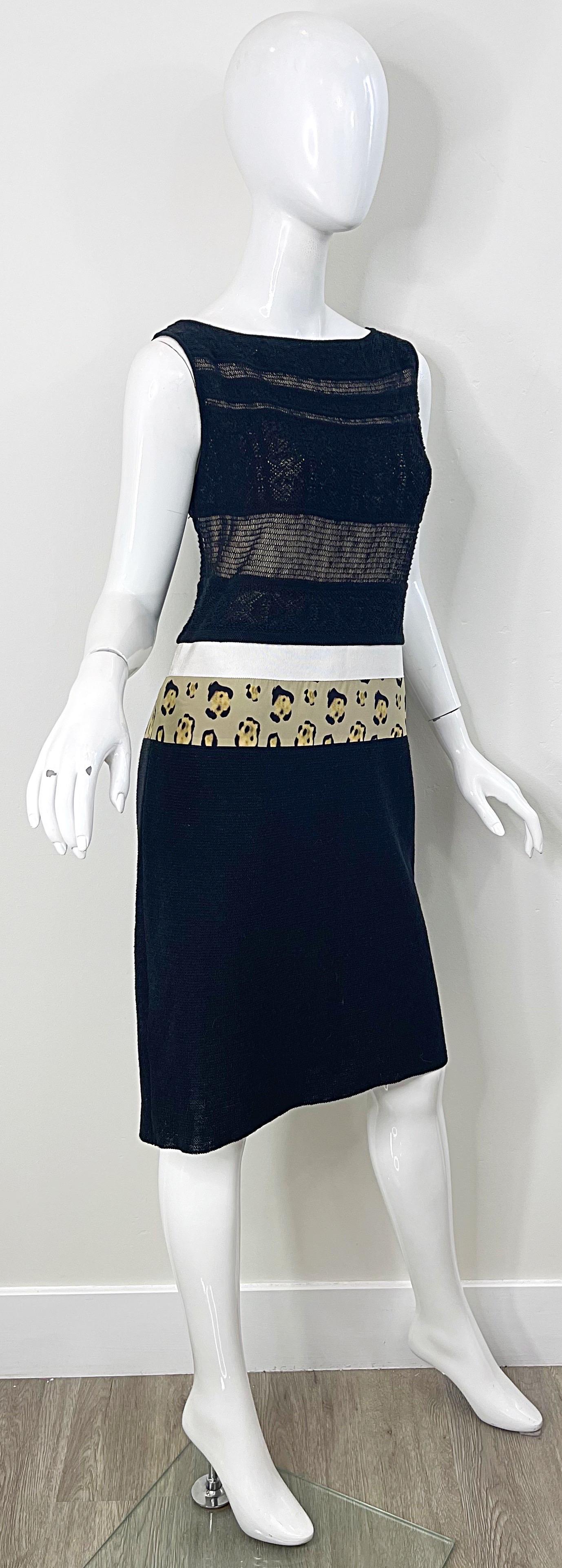 New Giambattista Valli Black Leopard Print Size Medium Linen Silk Cotton Dress For Sale 6