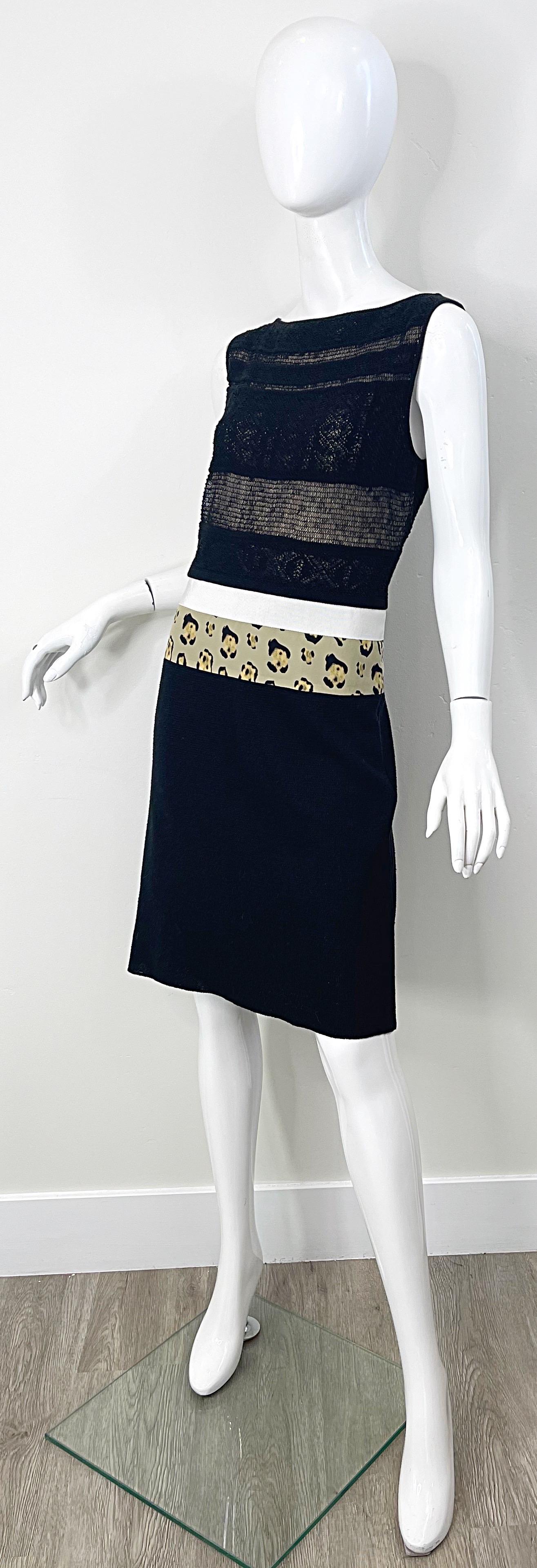 New Giambattista Valli Black Leopard Print Size Medium Linen Silk Cotton Dress For Sale 7