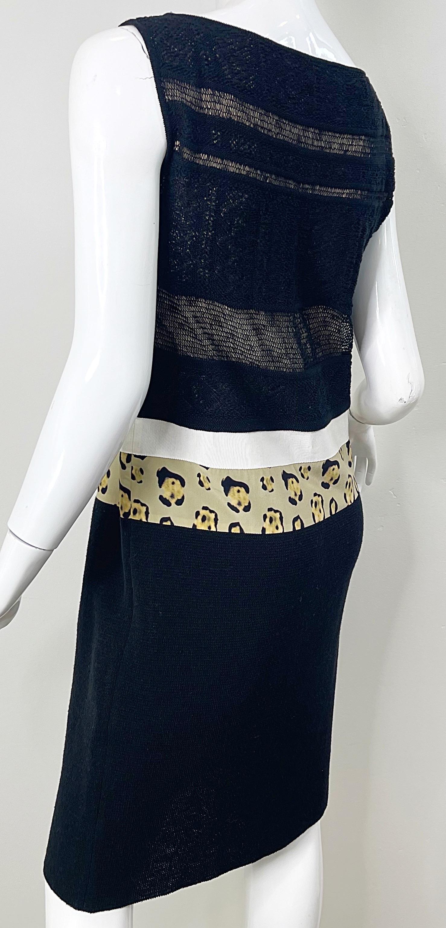 New Giambattista Valli Black Leopard Print Size Medium Linen Silk Cotton Dress For Sale 8