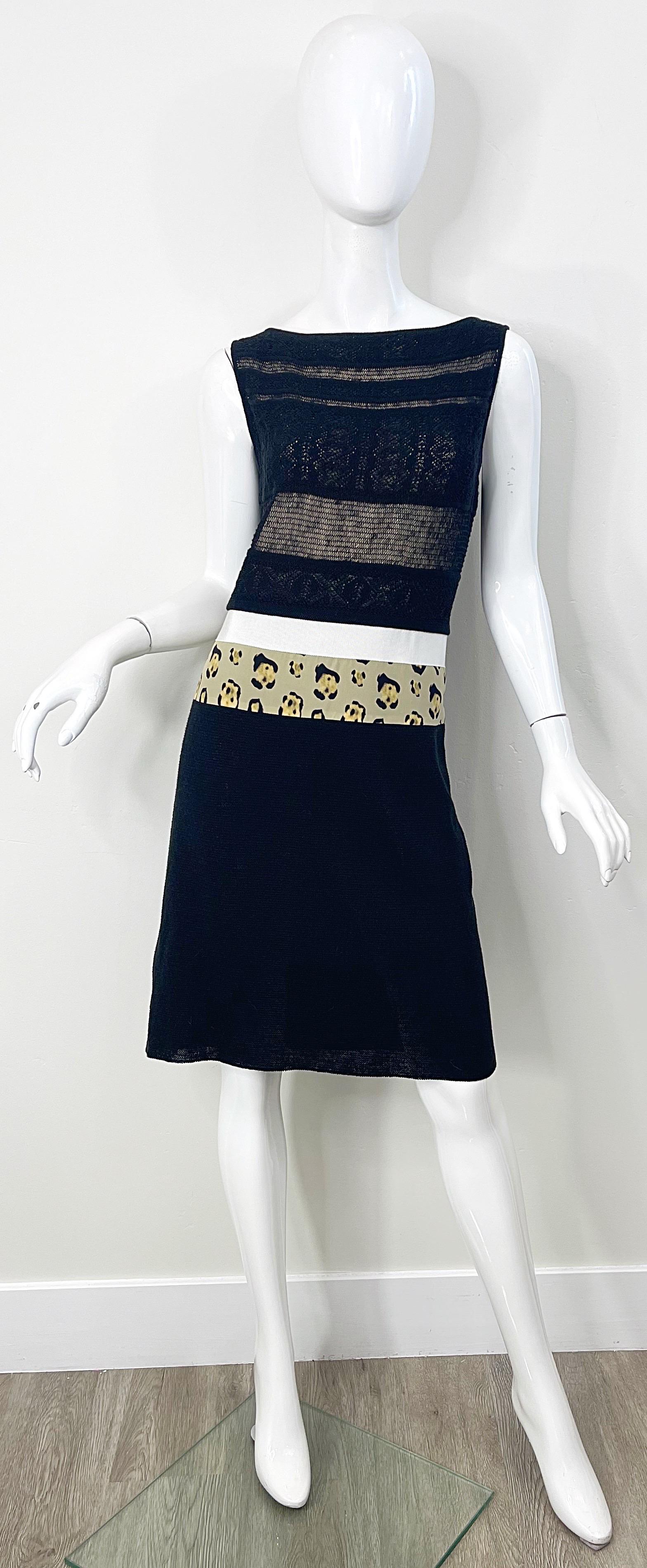 New Giambattista Valli Black Leopard Print Size Medium Linen Silk Cotton Dress For Sale 9