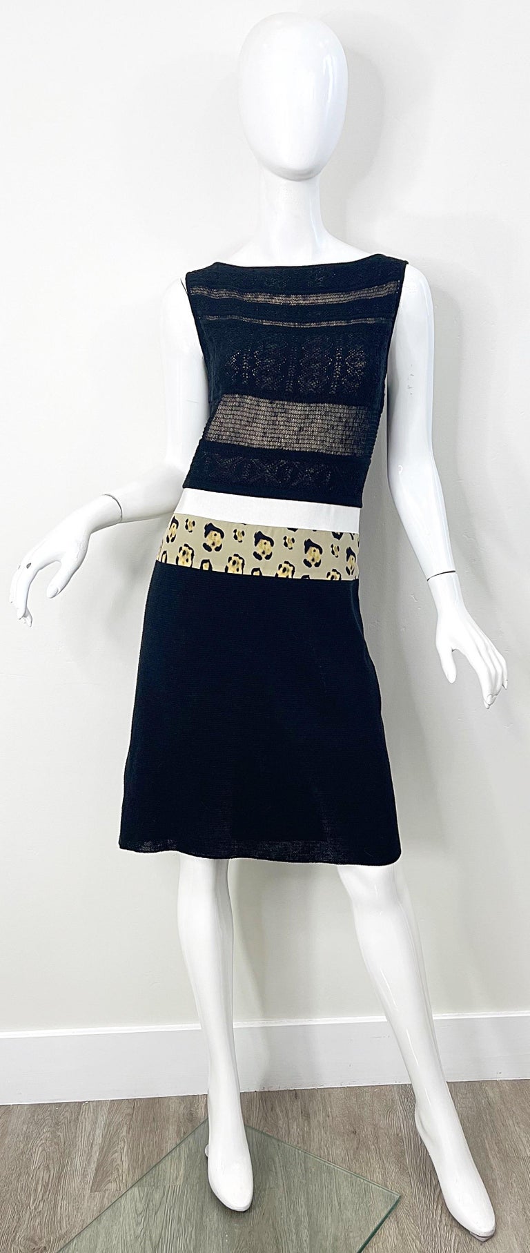 New Giambattista Valli Black Leopard Print Size Medium Linen Silk Cotton  Dress