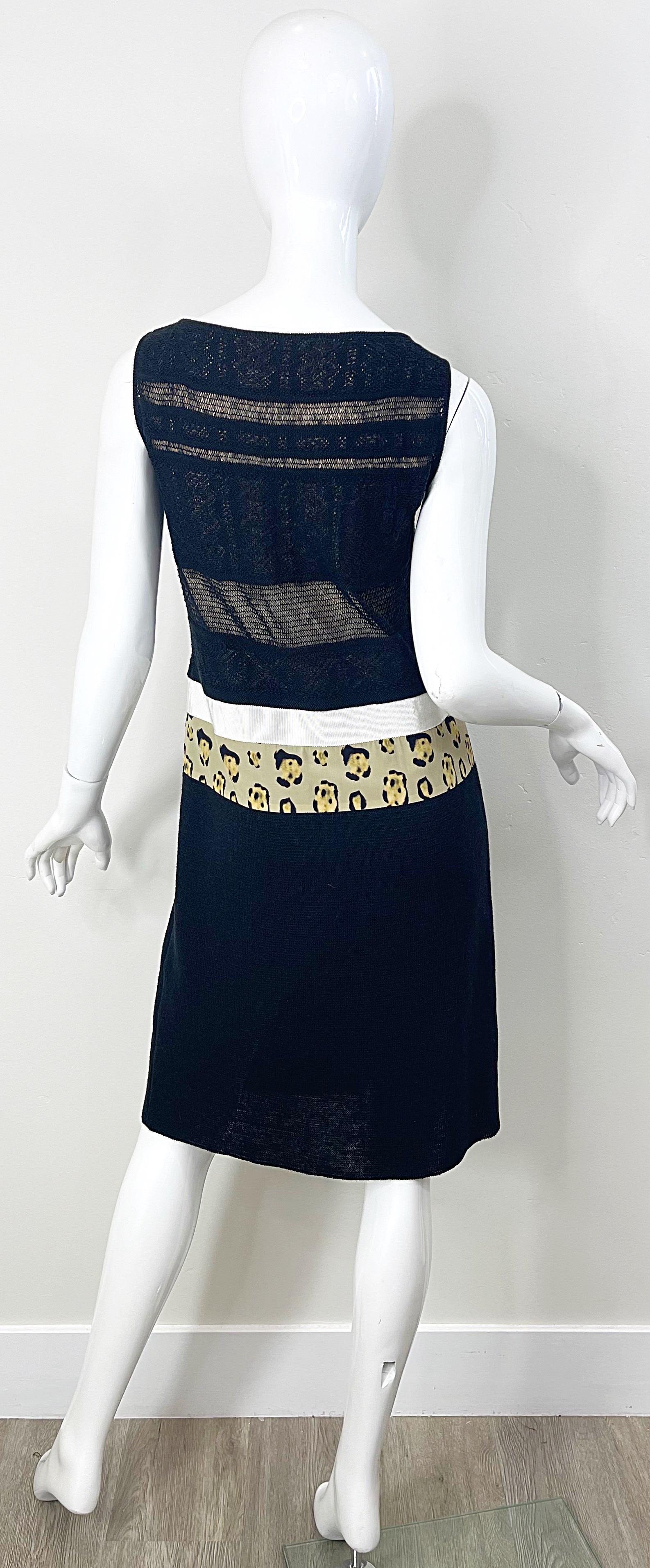 Women's New Giambattista Valli Black Leopard Print Size Medium Linen Silk Cotton Dress For Sale