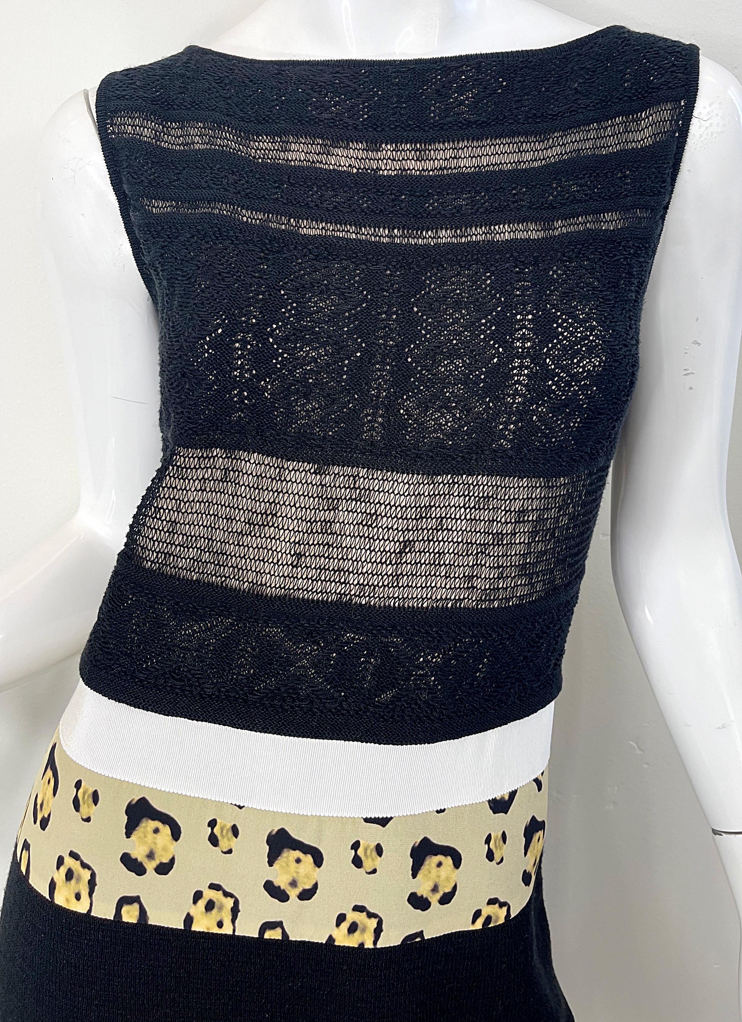New Giambattista Valli Black Leopard Print Size Medium Linen Silk Cotton Dress For Sale 1