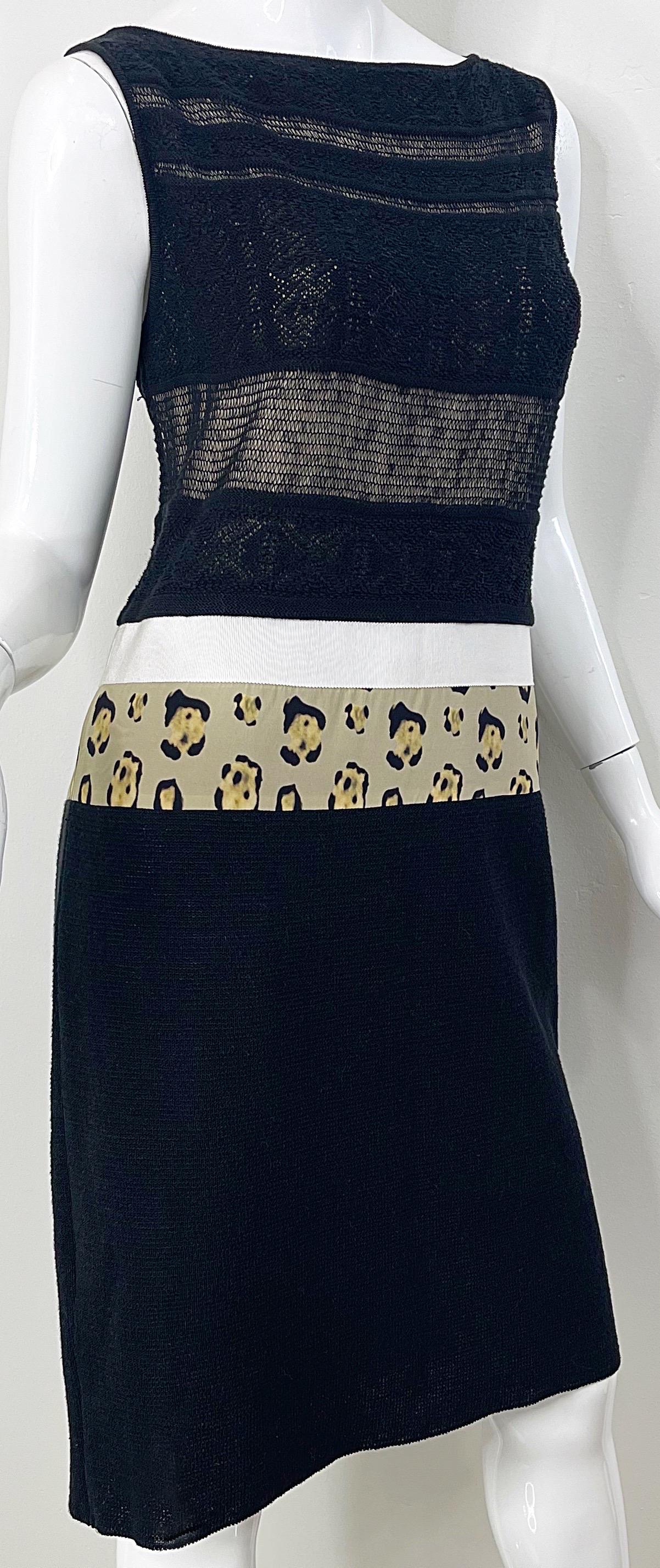 New Giambattista Valli Black Leopard Print Size Medium Linen Silk Cotton Dress For Sale 2