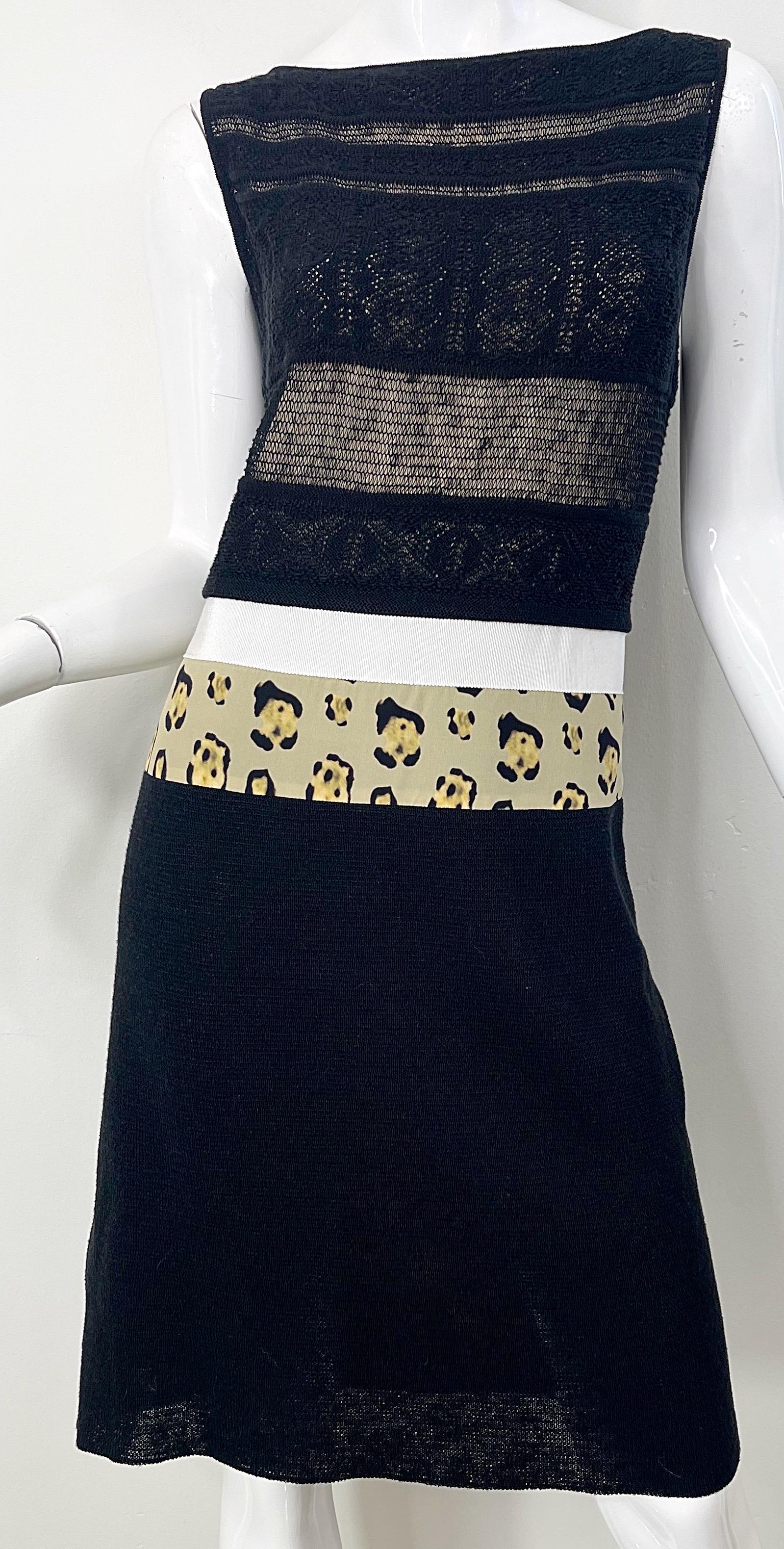 New Giambattista Valli Black Leopard Print Size Medium Linen Silk Cotton Dress For Sale 3
