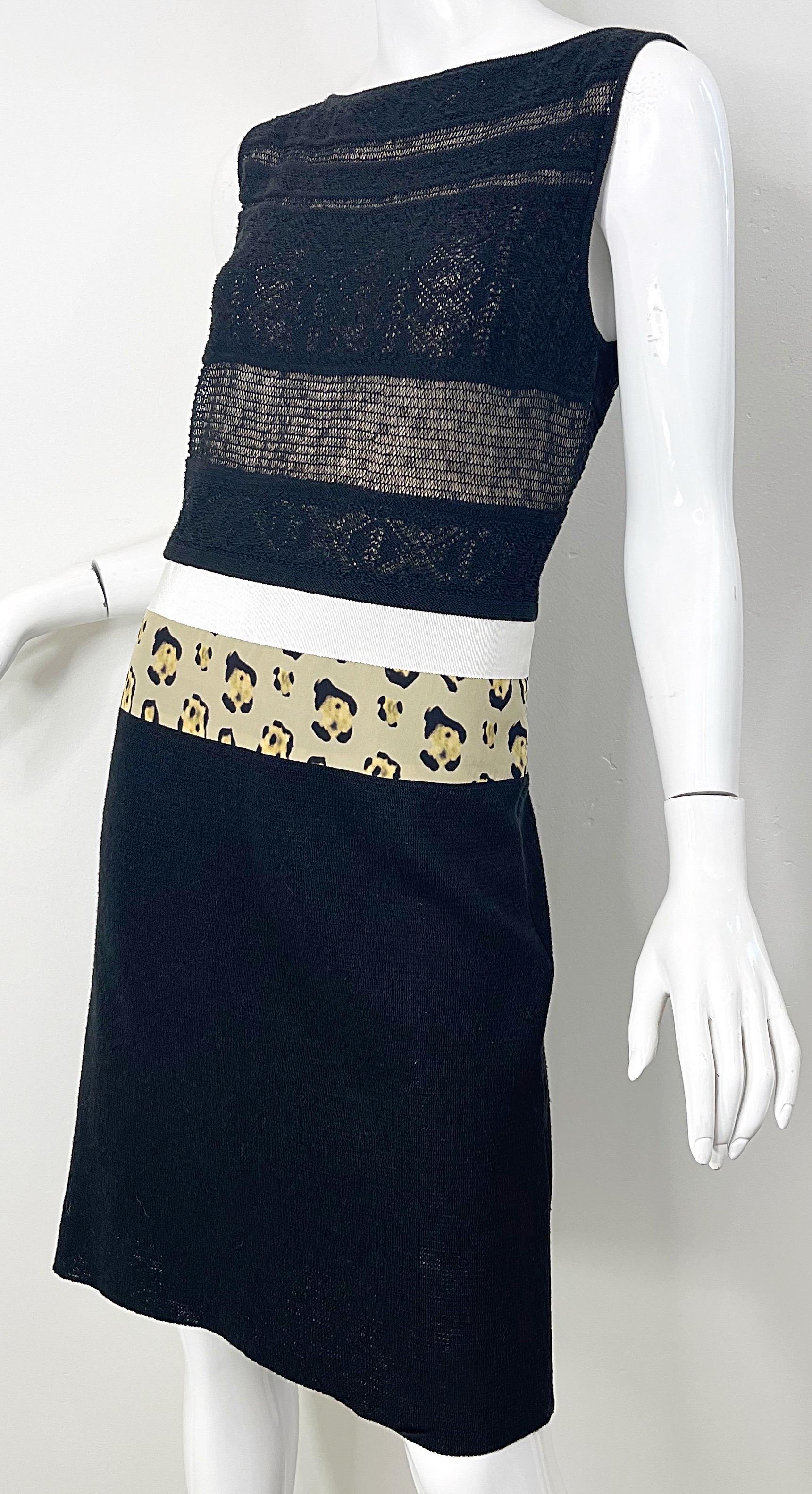 New Giambattista Valli Black Leopard Print Size Medium Linen Silk Cotton Dress For Sale 4