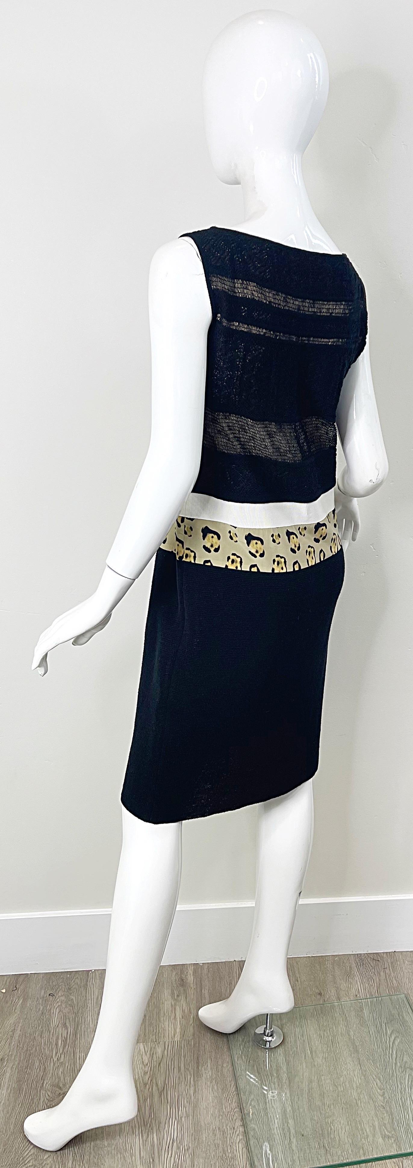 New Giambattista Valli Black Leopard Print Size Medium Linen Silk Cotton Dress For Sale 5
