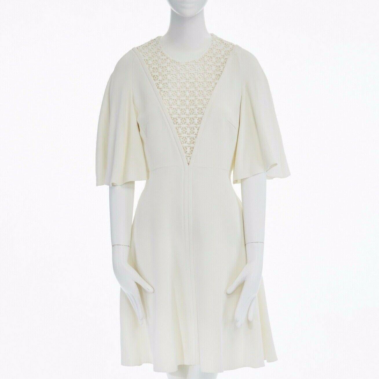 new GIAMBATTISTA VALLI cream embroidered plunge neck flutter sleeve dress IT42 M In Good Condition In Hong Kong, NT