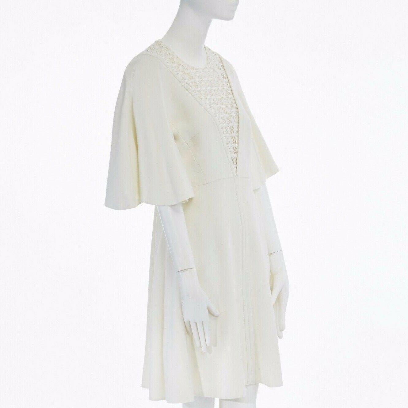 Women's new GIAMBATTISTA VALLI cream embroidered plunge neck flutter sleeve dress IT42 M