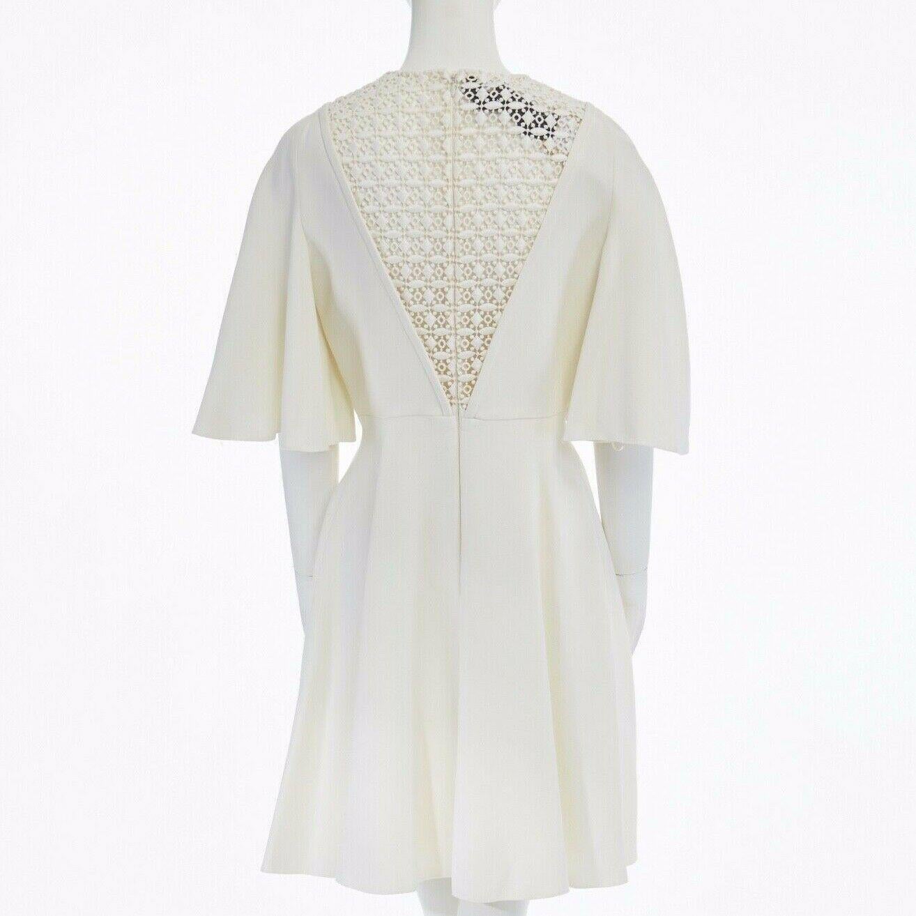 new GIAMBATTISTA VALLI cream embroidered plunge neck flutter sleeve dress IT42 M 2