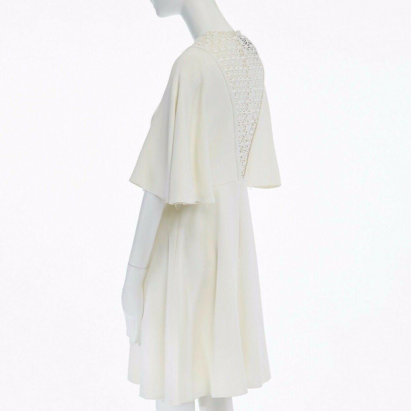 new GIAMBATTISTA VALLI cream embroidered plunge neck flutter sleeve dress IT42 M 3