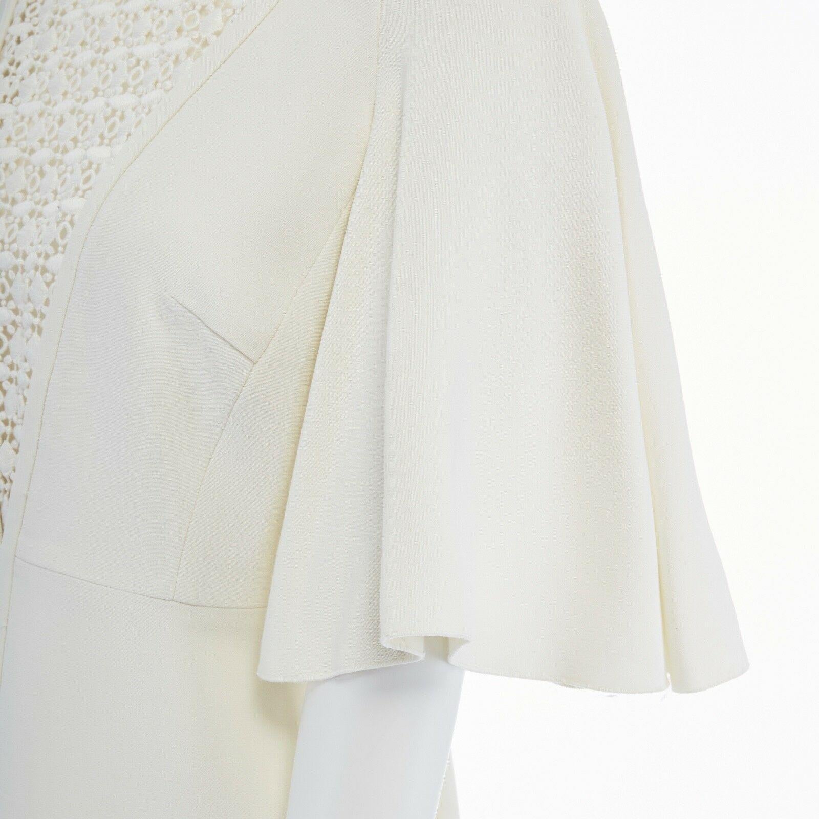 new GIAMBATTISTA VALLI cream embroidered plunge neck flutter sleeve dress IT42 M 4