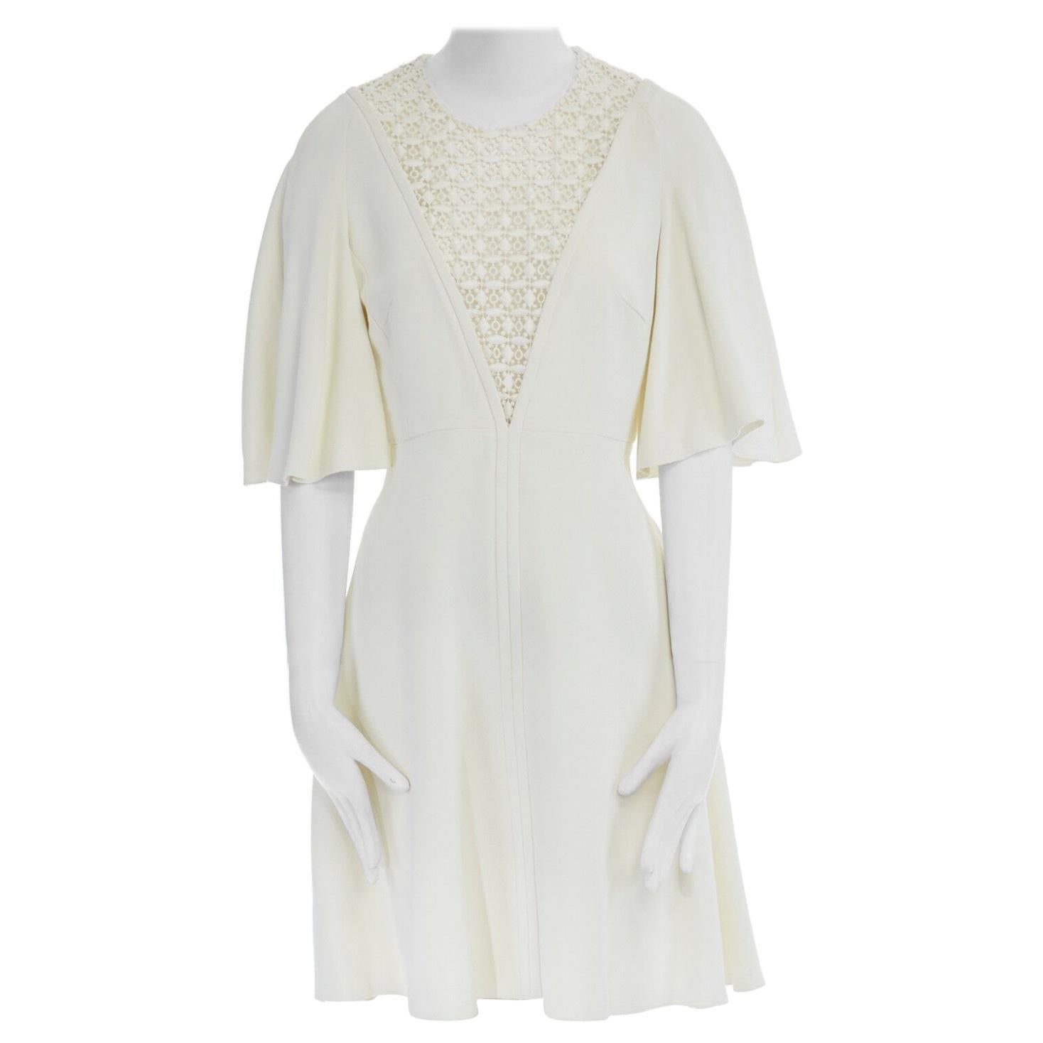 new GIAMBATTISTA VALLI cream embroidered plunge neck flutter sleeve dress IT42 M