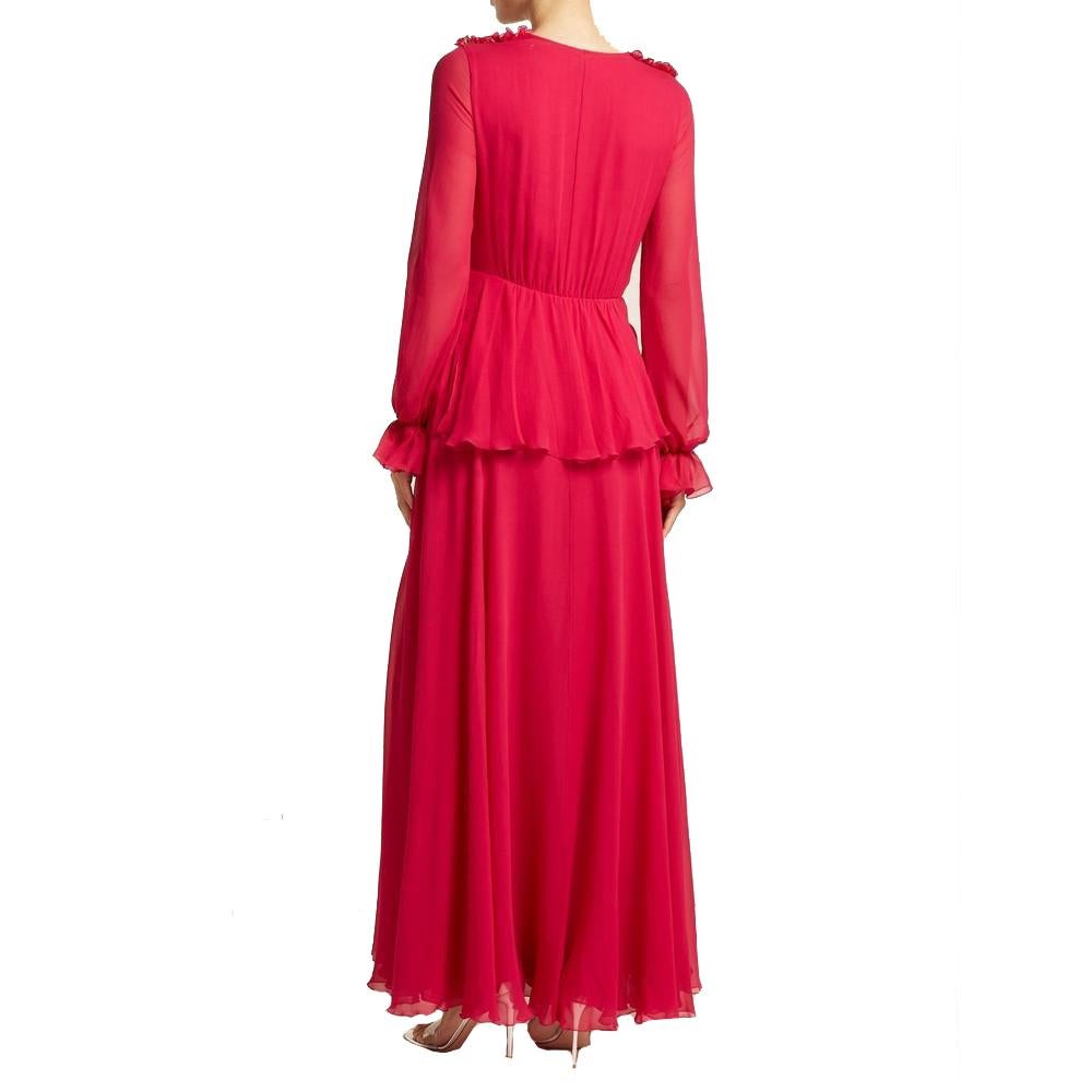 Red NEW Giambattista Valli Gathered Silk-Chiffon Gown IT44 US 6-8 For Sale