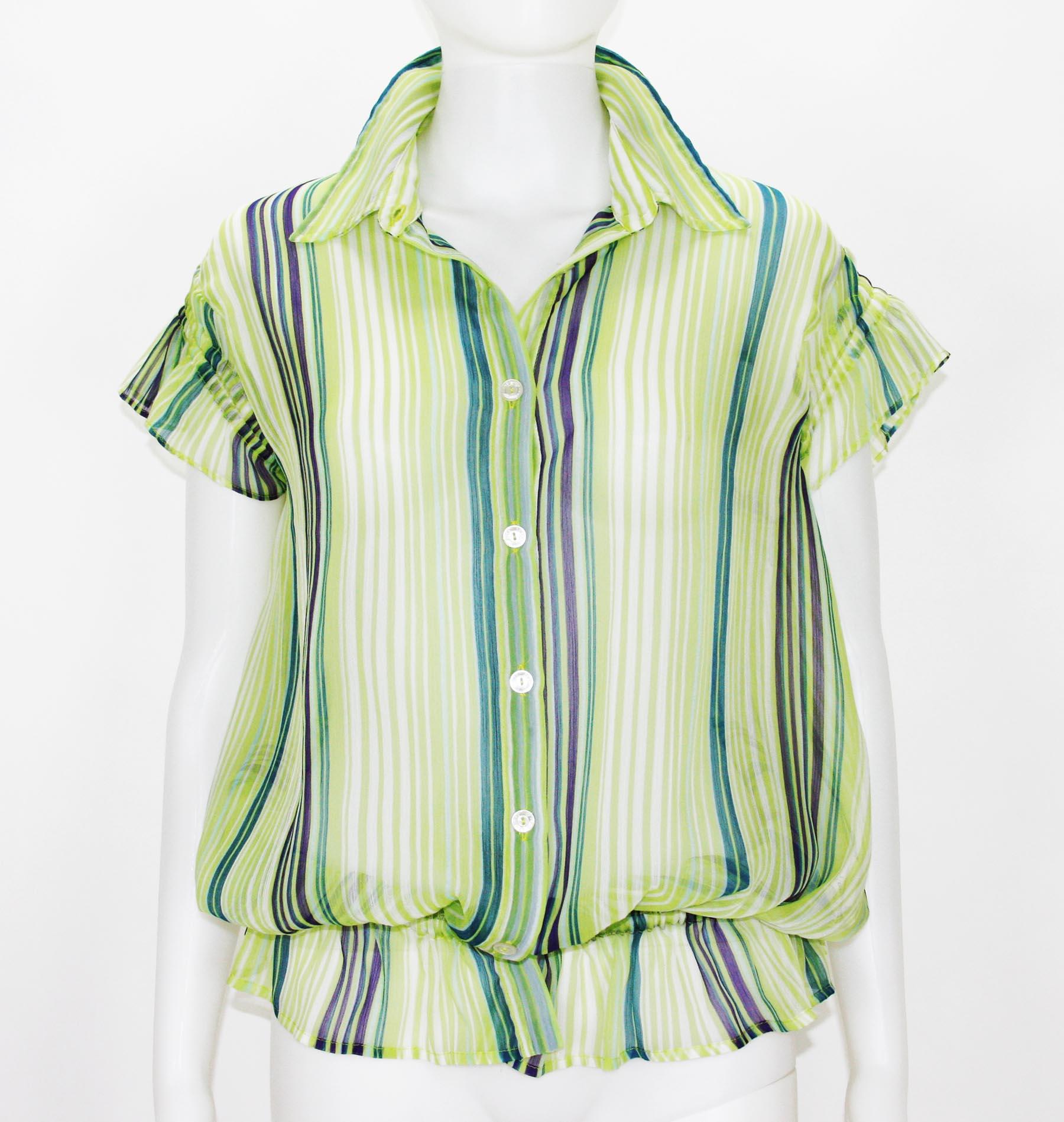 Gianfranco Ferre is known for their luxurious clothing that portray the feelings of youth, freedom and experience. 
New GIANFRANCO FERRE Sexy Sheer Top Blouse
Designer size - L
Multicolor Sheer Fabric, Elasticated Waistband , Signature
