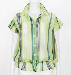 New GIANFRANCO FERRE WOMAN Sexy Sheer Striped Button Up Top Blouse size L