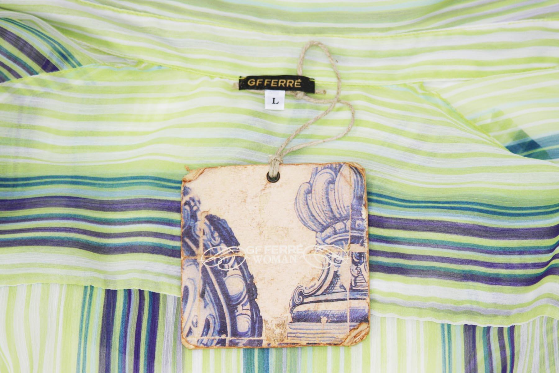 Green New GIANFRANCO FERRE WOMAN Sexy Sheer Striped Button Up Top Blouse size L For Sale